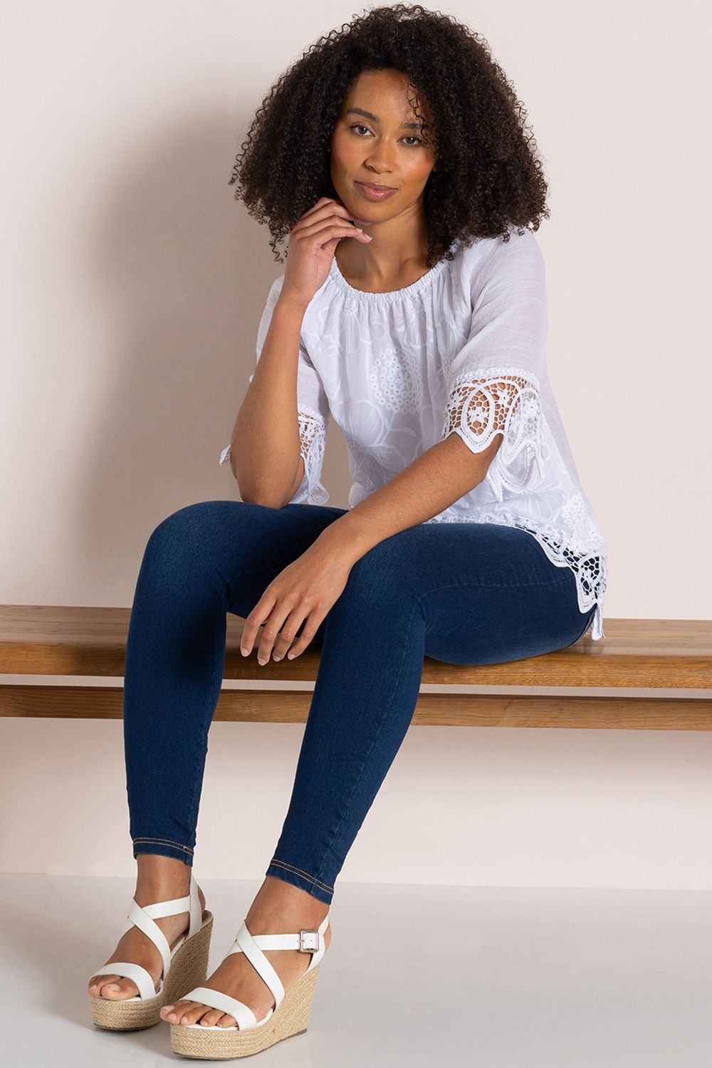 Klass. Crochet Trim And Embroidered Top