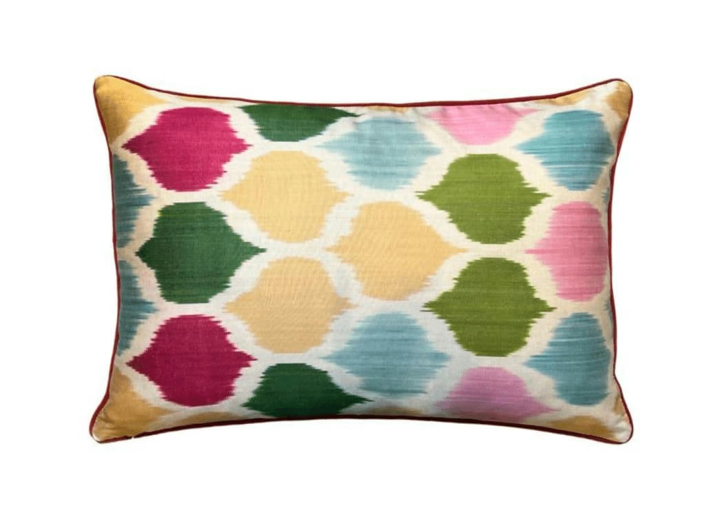 - Housse de coussin double soie ikat brodé  40x60 multicouleur