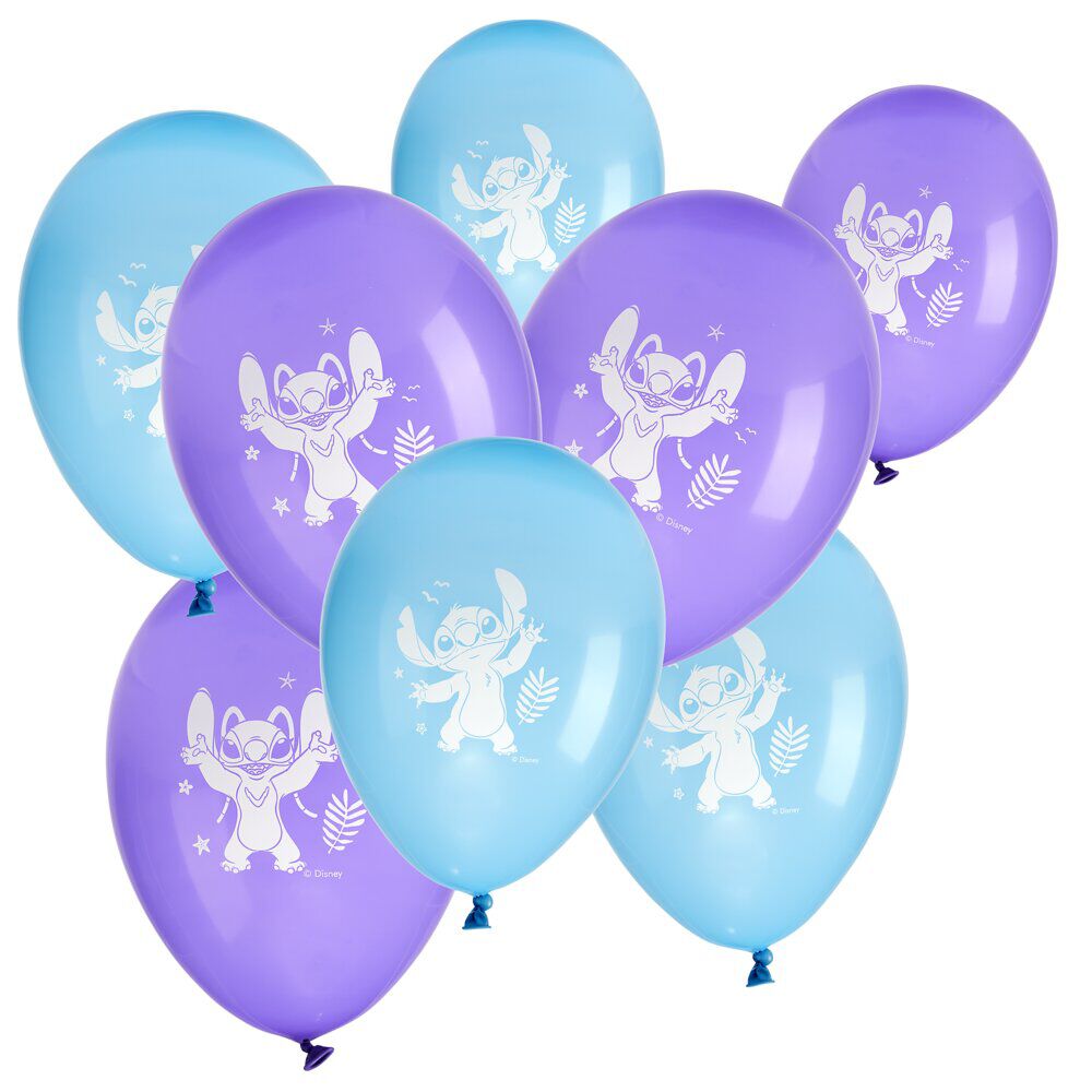 Ballon Disney Stitch x8 baudruche latex bleu et violet Ø30cm