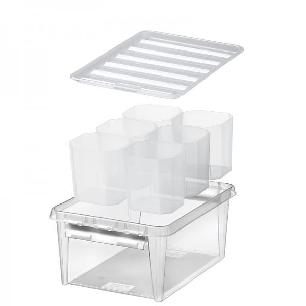 Boîte de rangement 14 litres avec 6 casiers séparés - Clips Blancs
