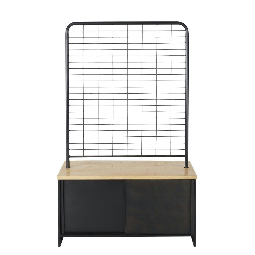 Space Business - Meuble de rangement professionnel 4 portes en métal noir et manguier massif