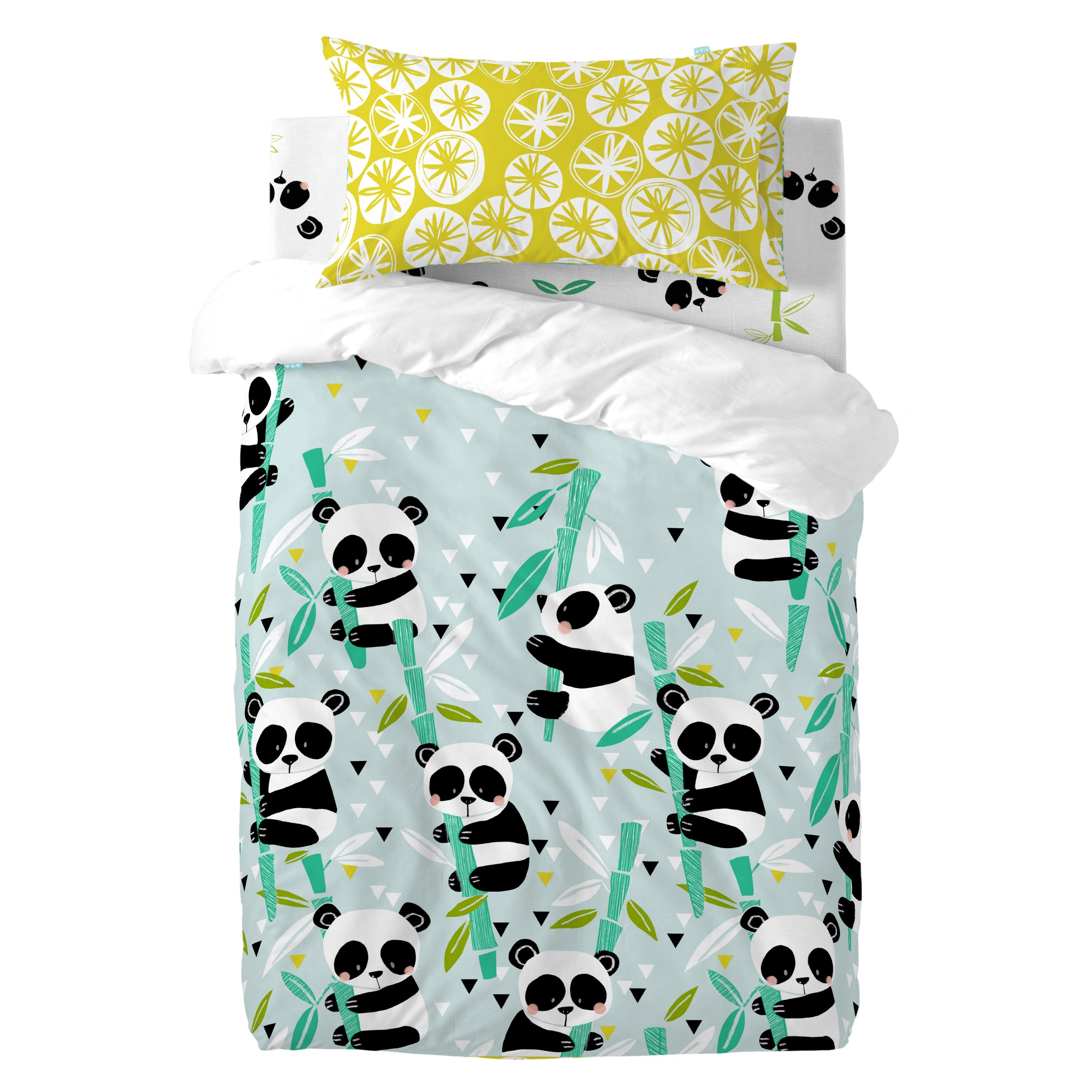 Panda garden blue Dekbedovertrek wieg 2-delig Moshi Moshi, Blauw, 100%