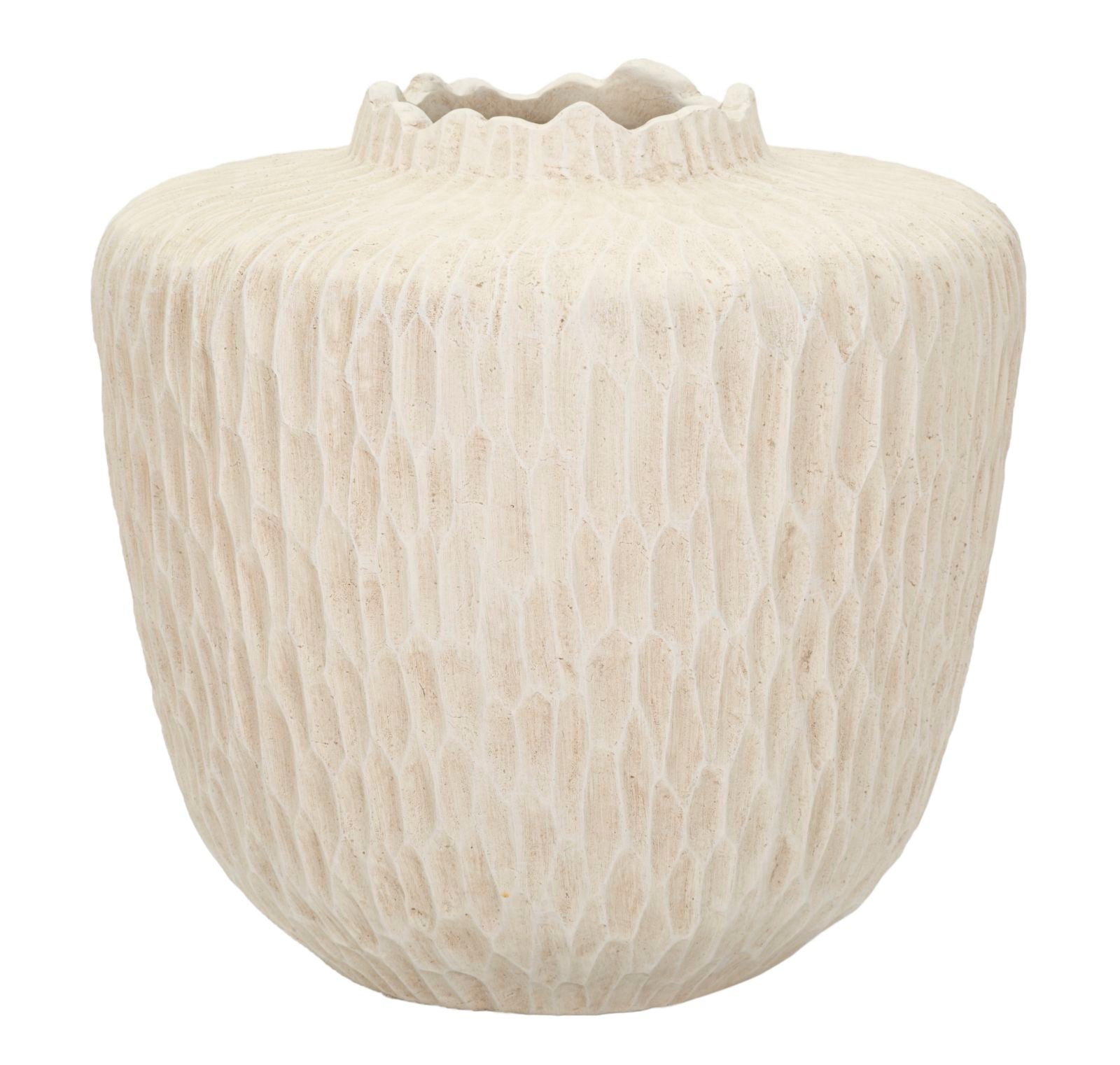 Crèmekleurige magnesium vaas, ø 35x32,5 cm