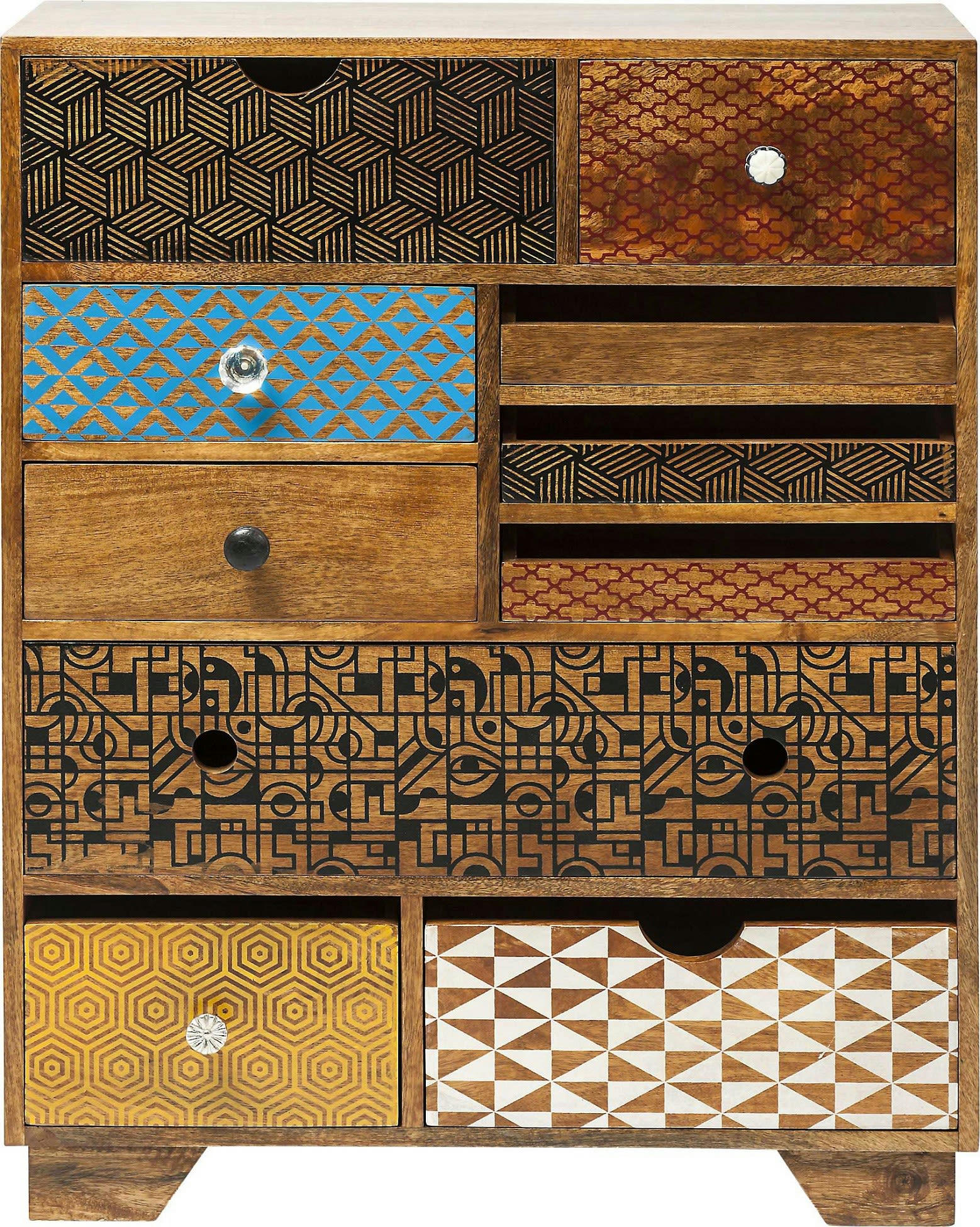 SOLEIL - Commode 10 tiroirs en manguier massif motifs multicolores
