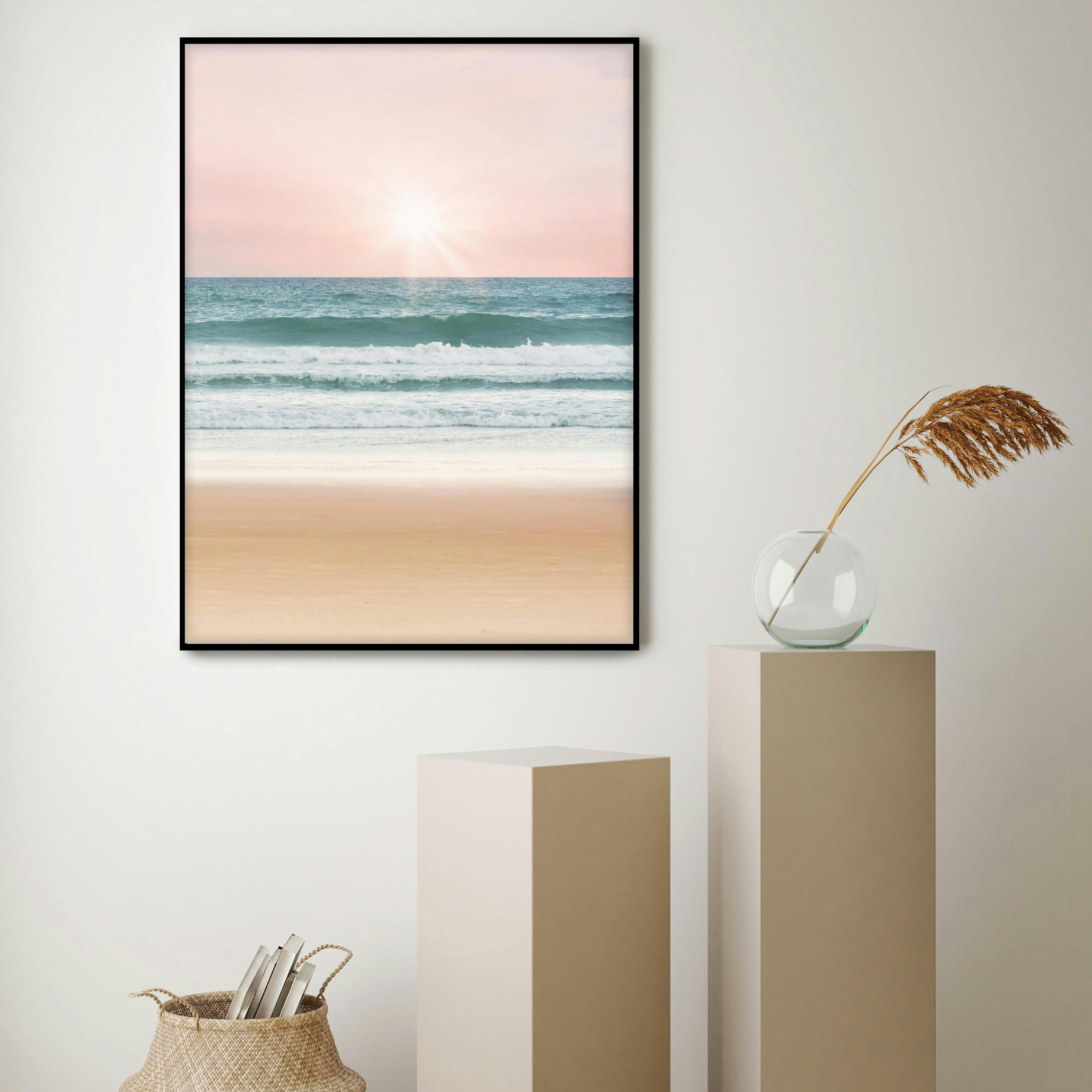 PLAYA - Affiche avec cadre noir - Coucher de soleil sur la mer - 50x70