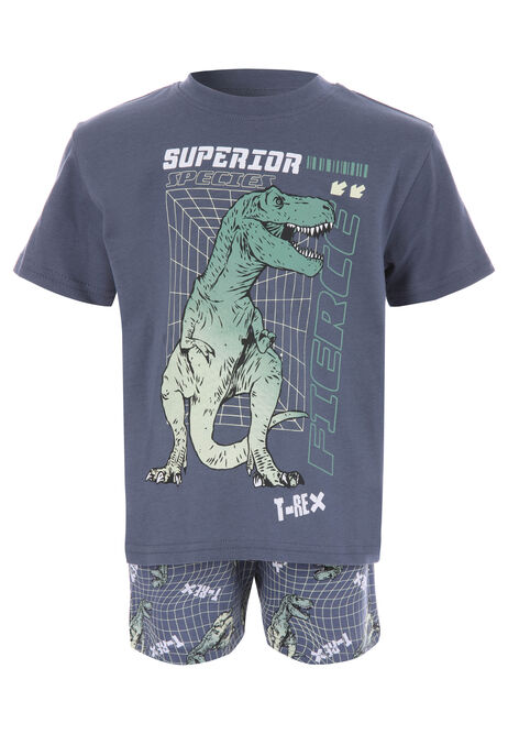 Younger Boys Blue Dinosaur Shorts Pyjama Set