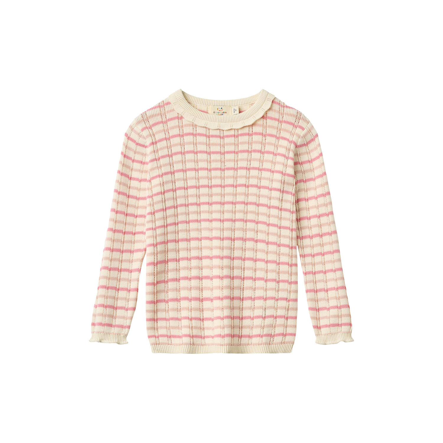 Knitted Stripe Pointelle LS Blouse