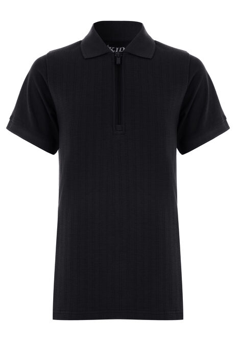 Older Boys Black Ottoman Zip Neck Polo Shirt