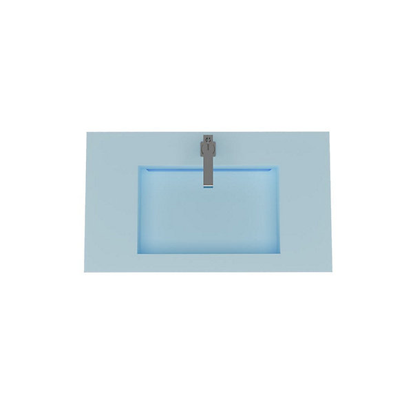 Lavabo De Salle De Bain 80 Cm Hpl Avec Vasque Centrale Bleu Ciel