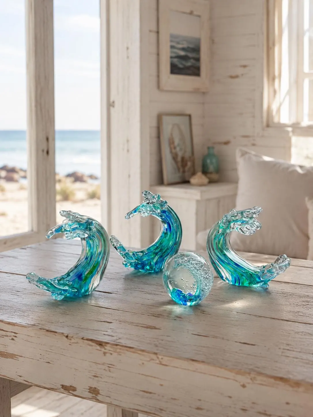 Handmade Glass Ocean Wave Sculpture, Blue Sea Wave Decor, Coastal Home Decor, Ocean Lover Gift, Beach House Decoration, Unique Glass Art