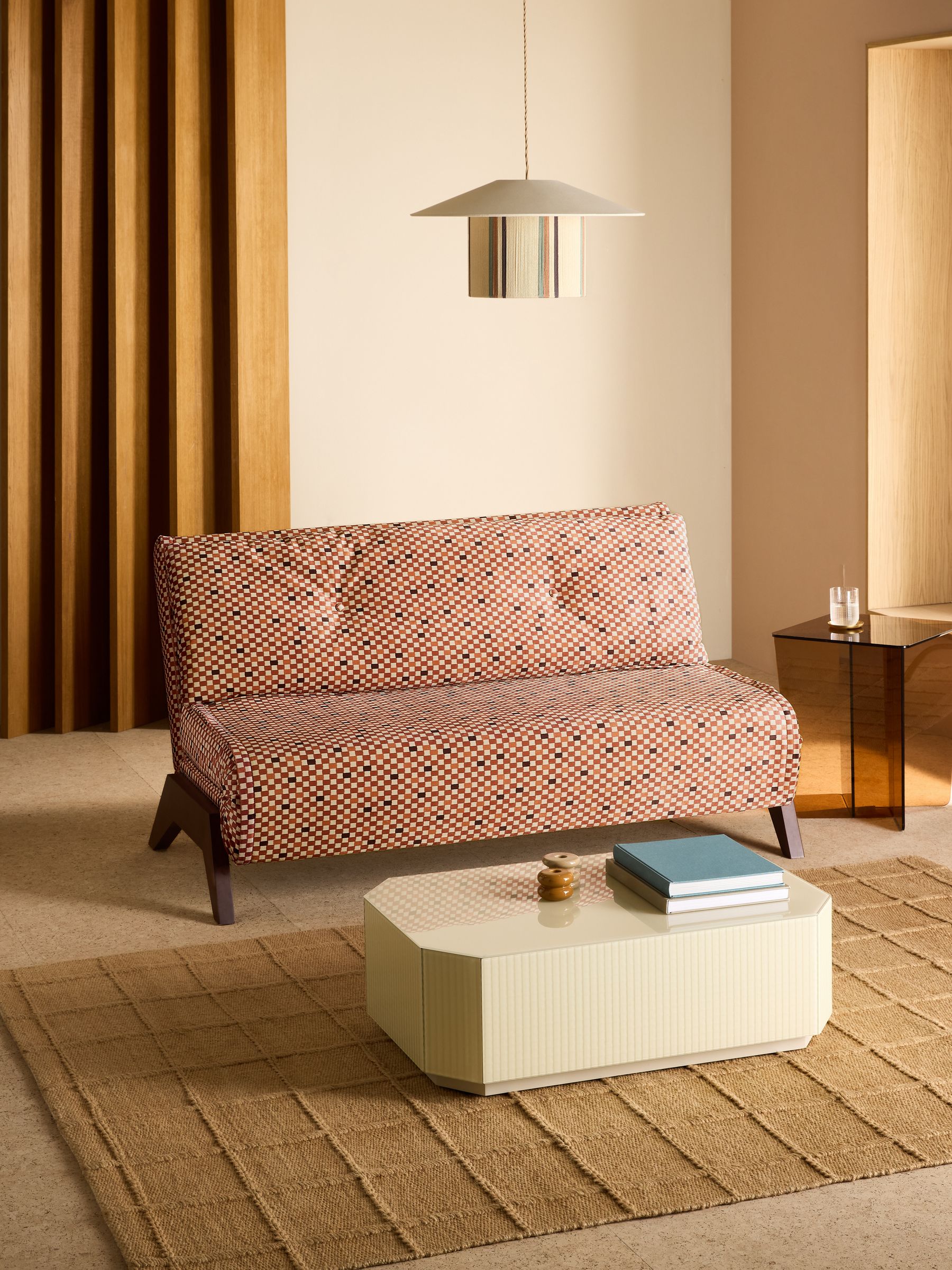 Large Kimpton 2 Seater Sofa Bed in Rust Red Checked Velvet