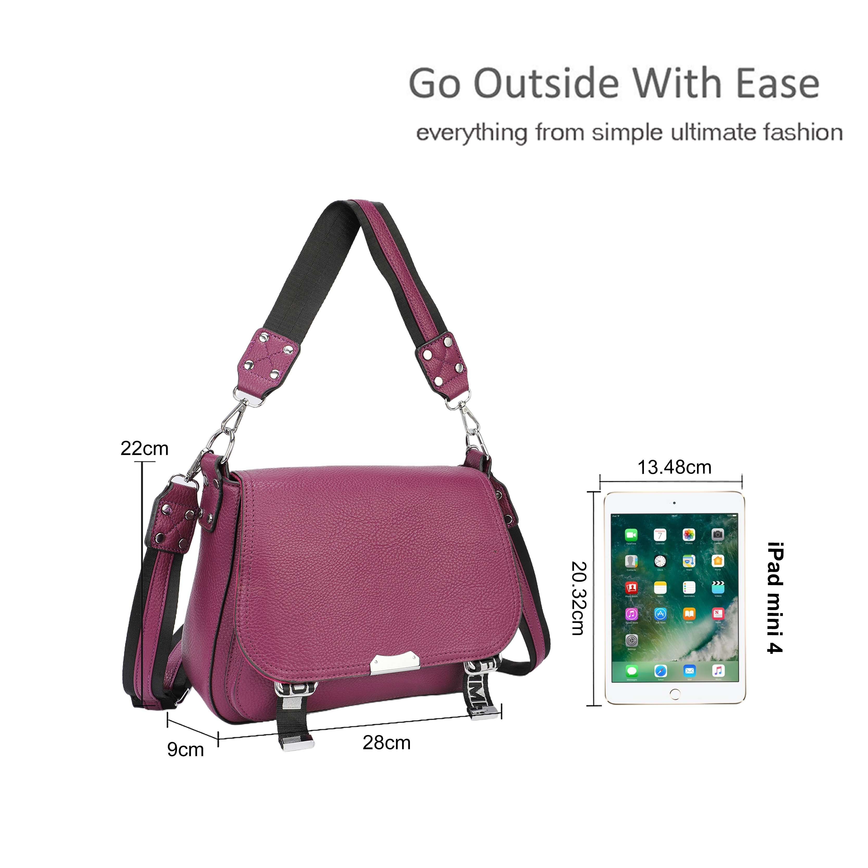 Kitise Multifunctional Crossbody Satchel Bag with Studded Wide Shoulder Strap
