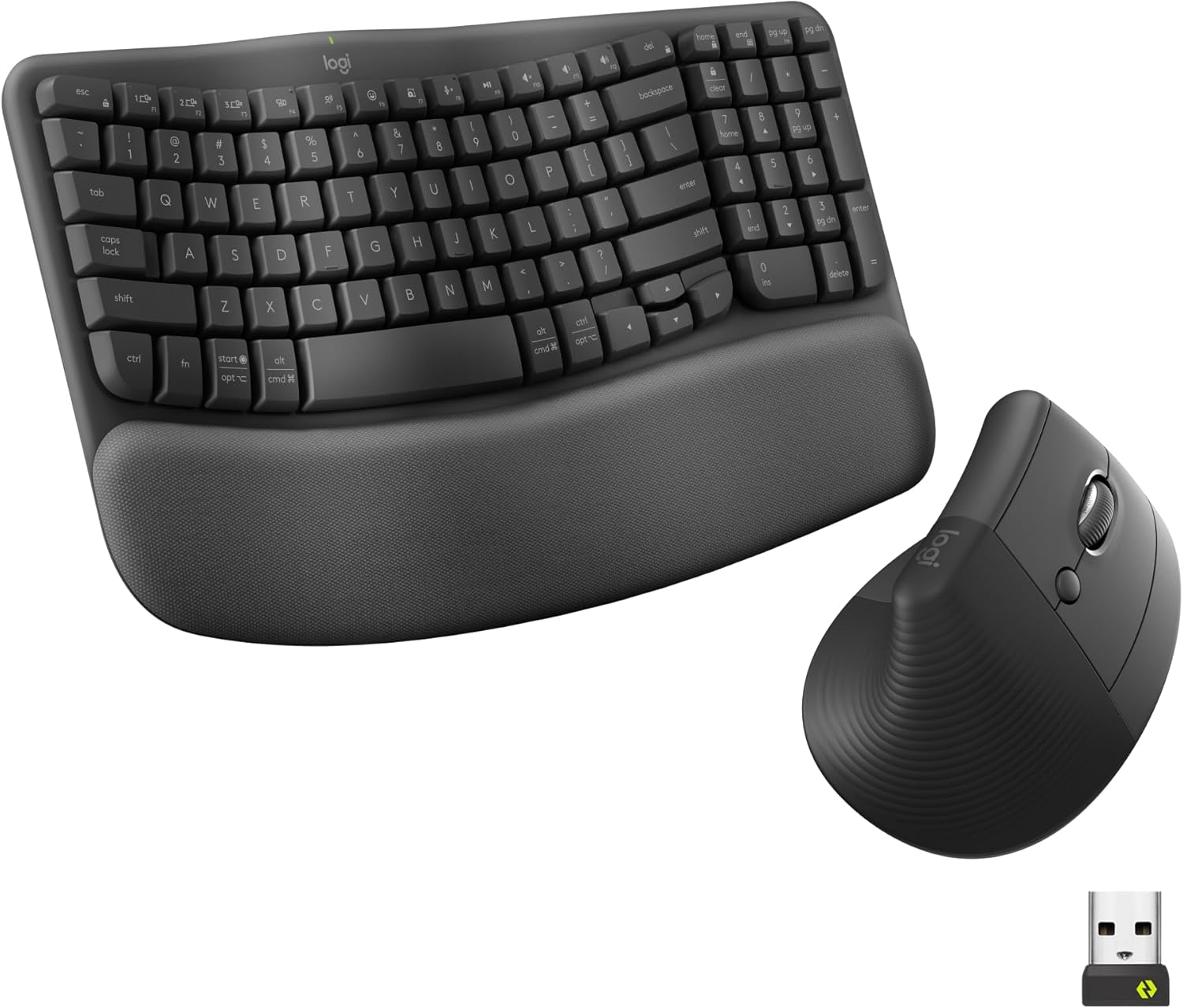 Logitech Wave Keys & Lift Vertical Mouse - Ergonomic Wireless Keyboard and Mouse Combo - with Cushioned Palm Rest, Easy-Switch, Bluetooth, for Multi-OS, Windows/Mac - Graphite