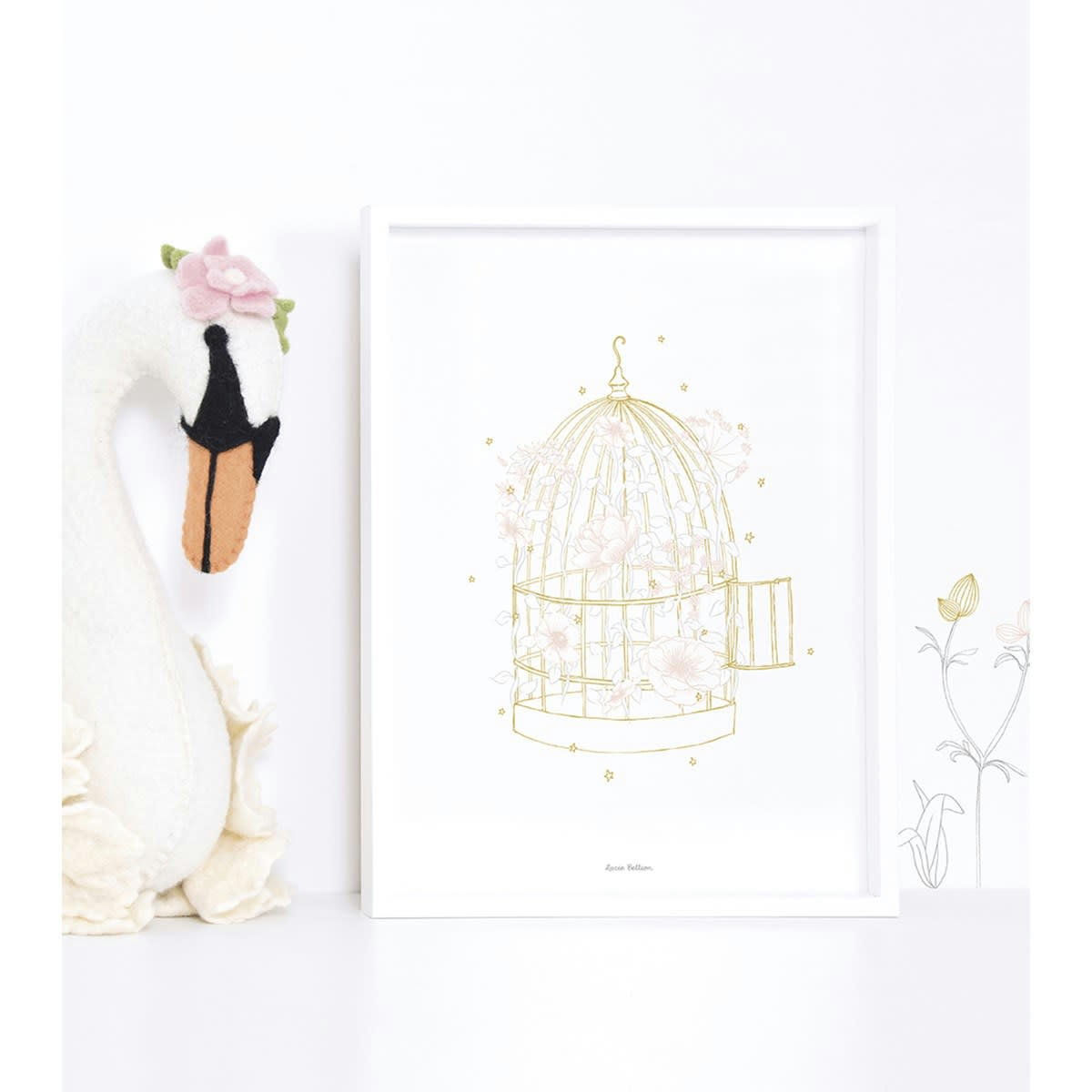 BOTANY - Affiche fleurs en Papier Jaune moutarde