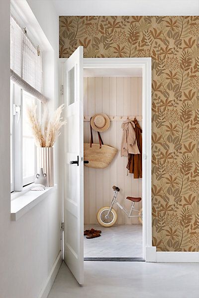 ESTAhome papier peint feuilles cervine et terracotta 50 x 900 cm