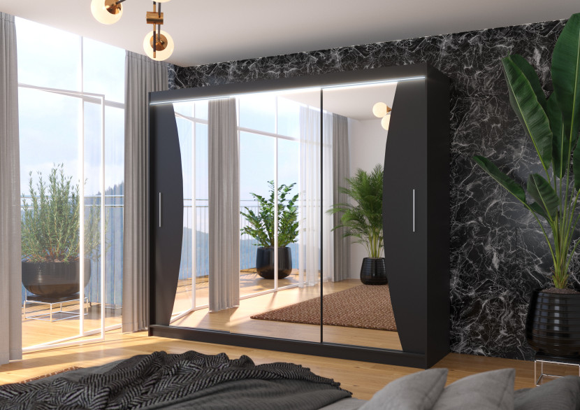 Szafa przesuwna z lustrem i oświetleniem LED DIEGO 250 Black