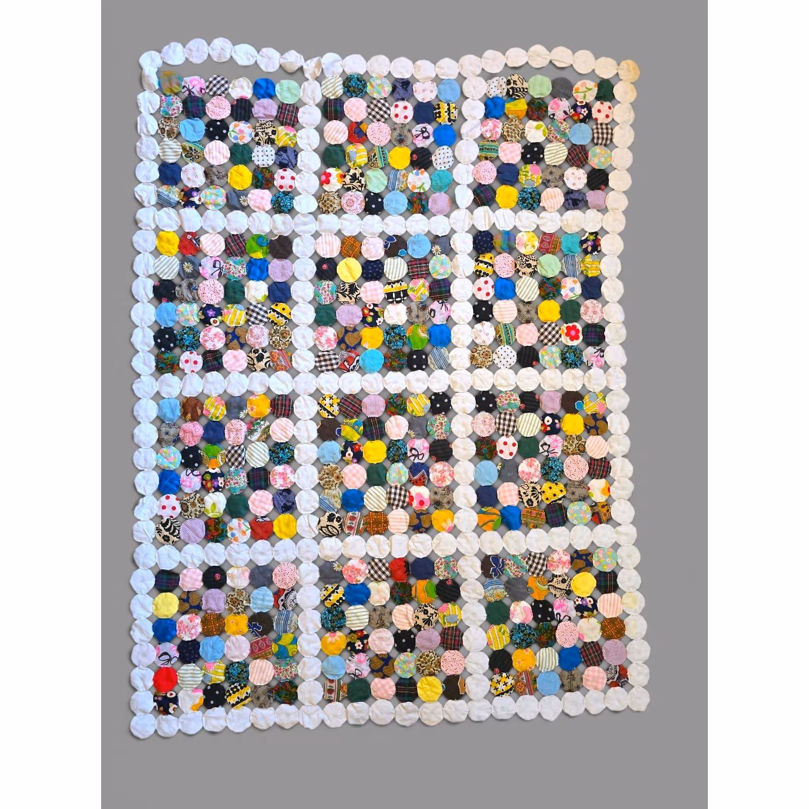 Vintage Handmade Yo Yo quilt Open Style Needs Stitching Yoyo Pinwheel Throw