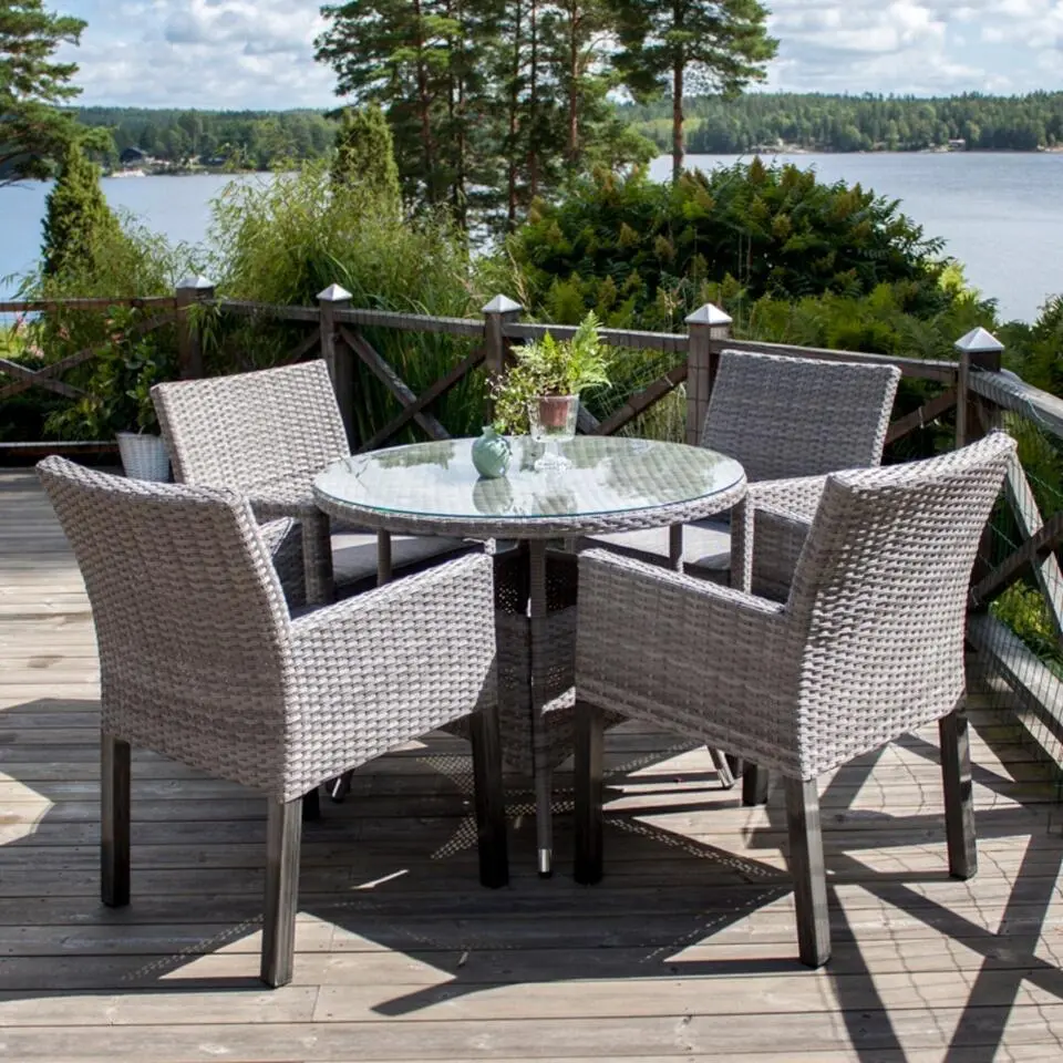 Eettafel Grijs Wicker/Glas - &Oslash;90x74cm - Volta