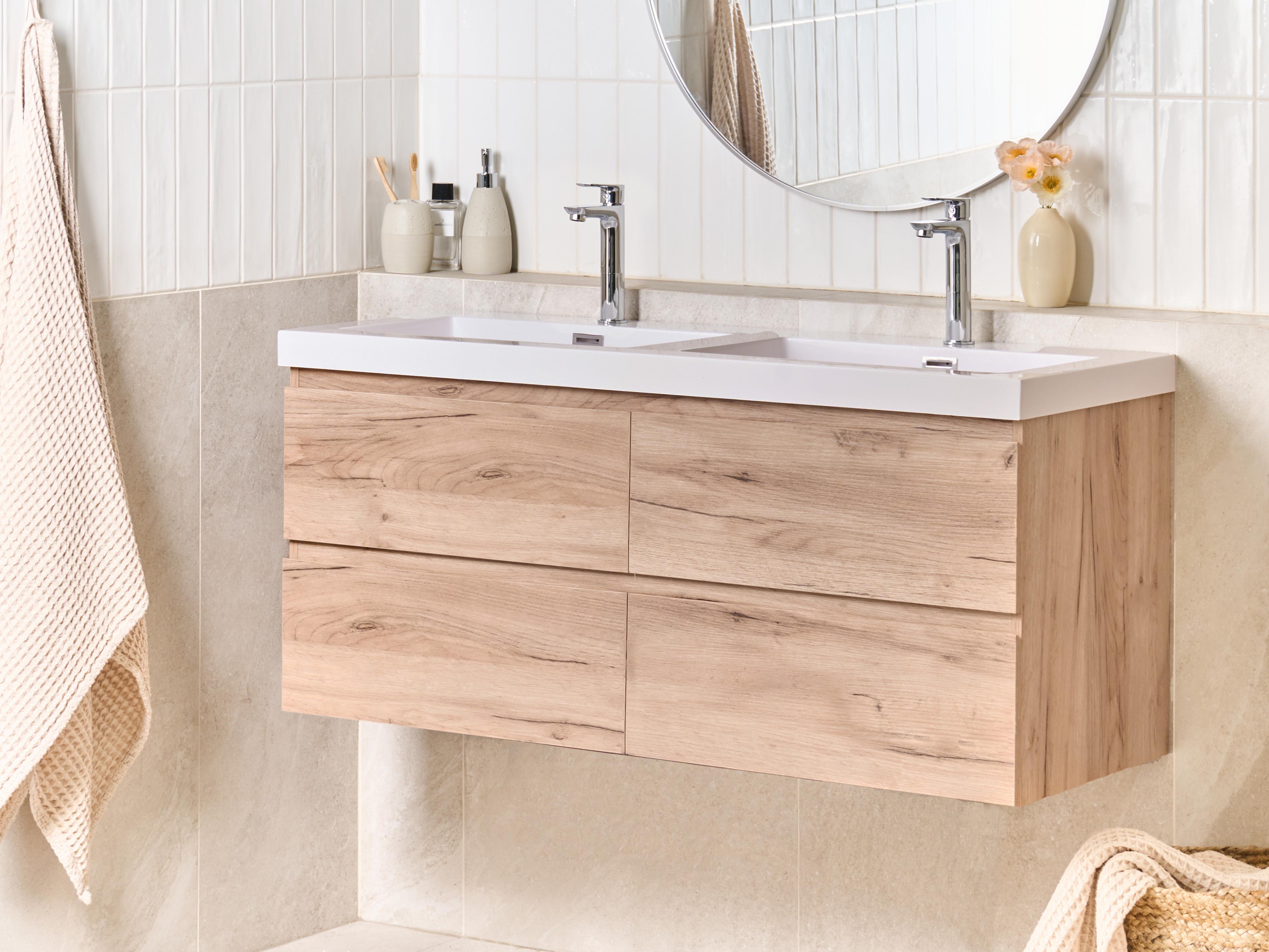 Wall Mounted Double Basin Vanity Unit RANCO Light Brown