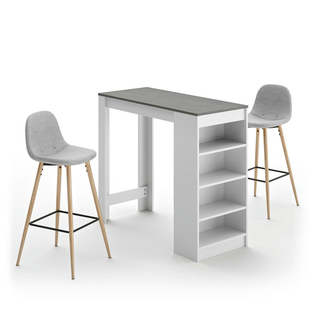 COCOON - Table bar effet bois blanc et béton - gris clair