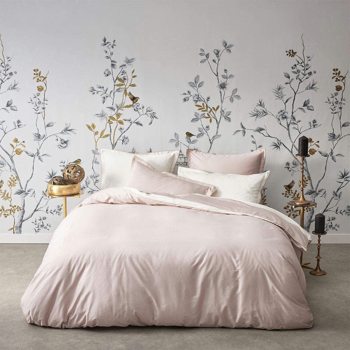 NOBEL - Housse de couette en satin de coton rose clair 240x220