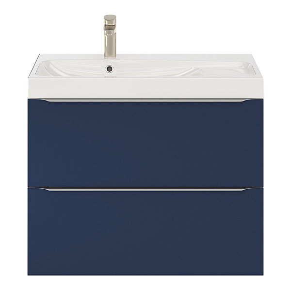 Meuble vasque suspendu bleu nuit mat l.80 cm Imandra   plan vasque blanc résine Mila, GoodHome