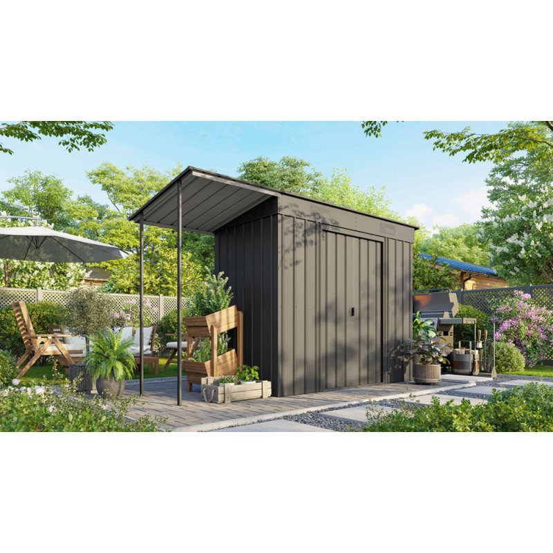 Abri de jardin en métal Skillion double porte gris anthracite 3,25 x 1,24 x 1,99 m GLOBEL