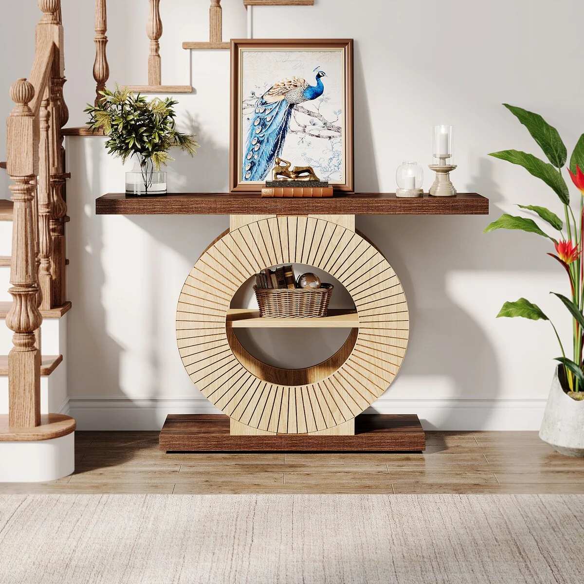 Console Table with Storage Shelves for Entryway Living Room