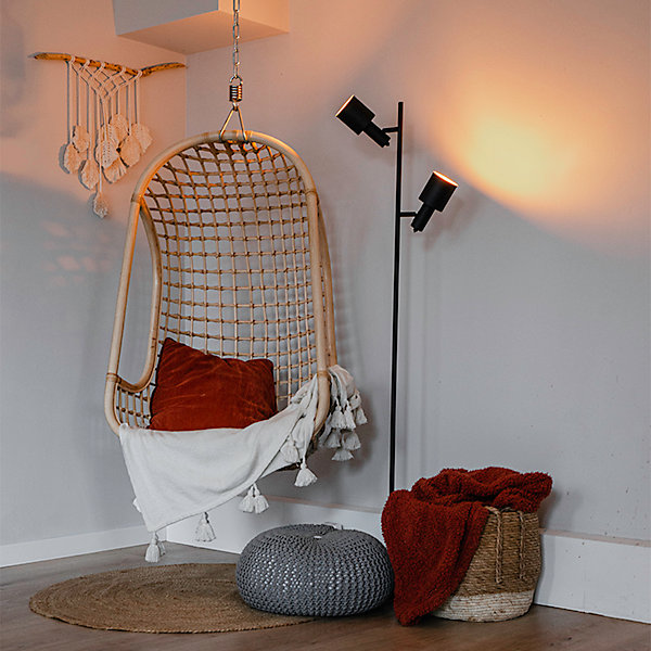 Lampadaire intelligent noir avec 2 ampoules Wifi A60 - Stijn