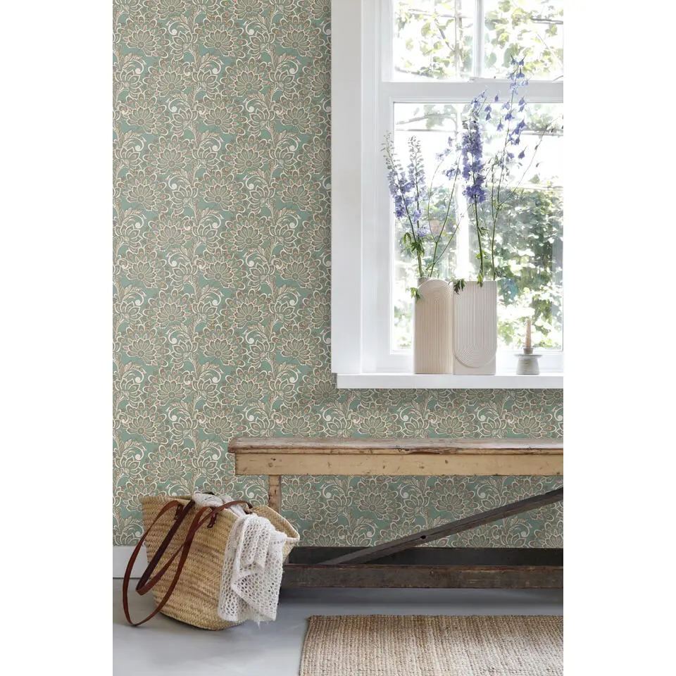 ESTAhome behang vintage bloemen vergrijsd groen - 50 x 900 cm