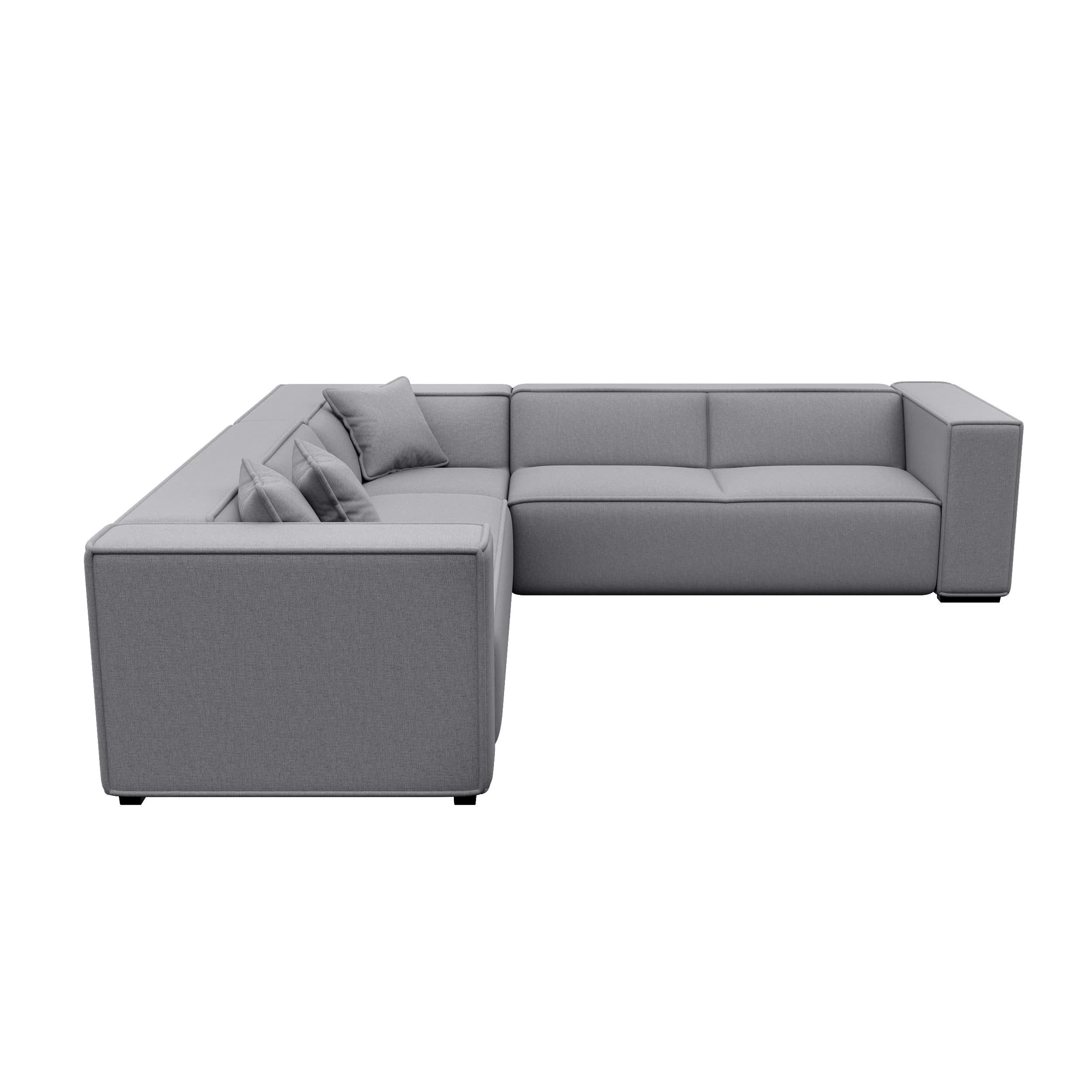 KAYA - Canapé grand angle tissu tramé gris clair