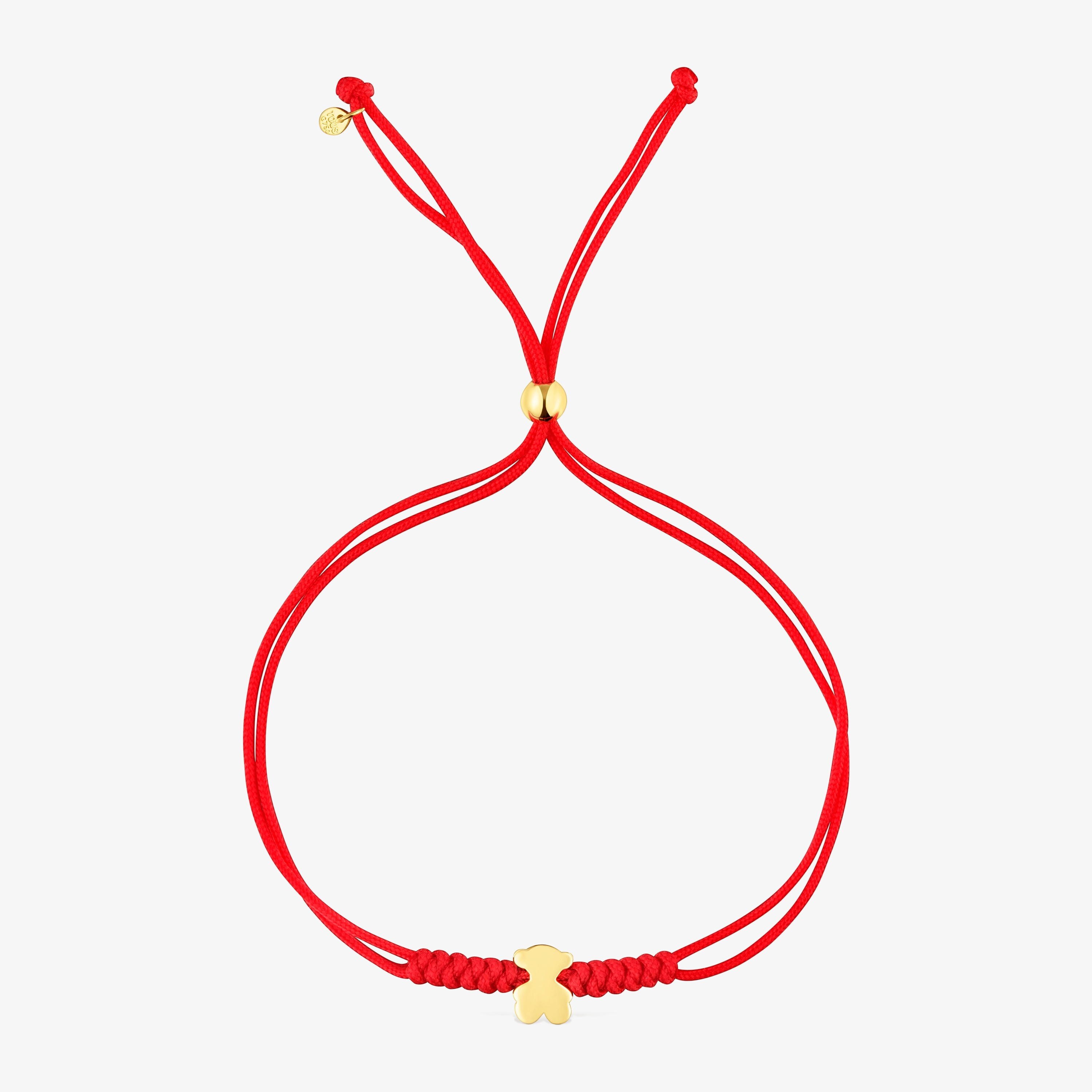 Pulsera de oro motivo oso y nylon en color rojo Sweet Dolls