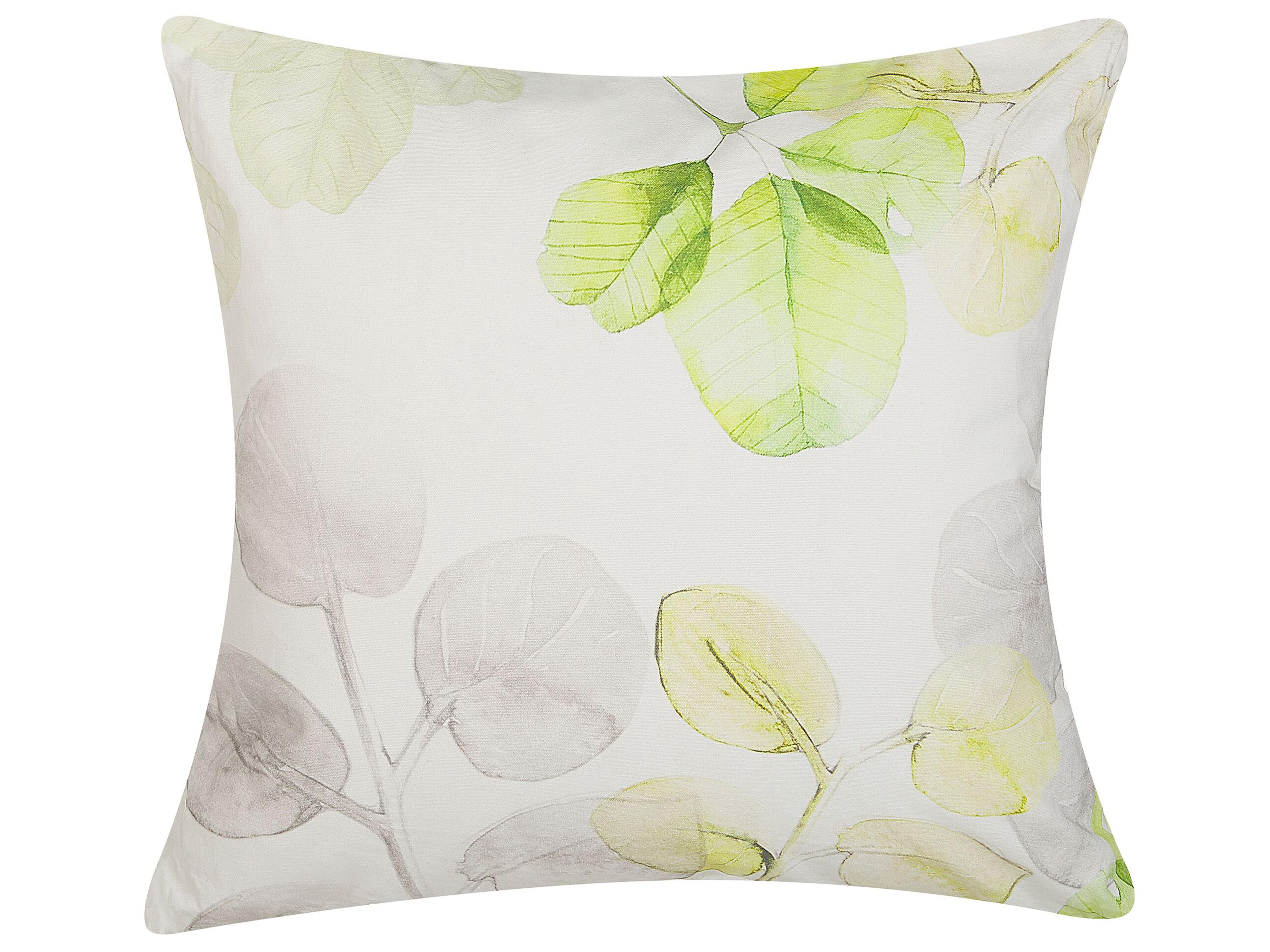 Throw Cushion PEPEROMIA Cotton 45 x 45 cm White Plant Pattern