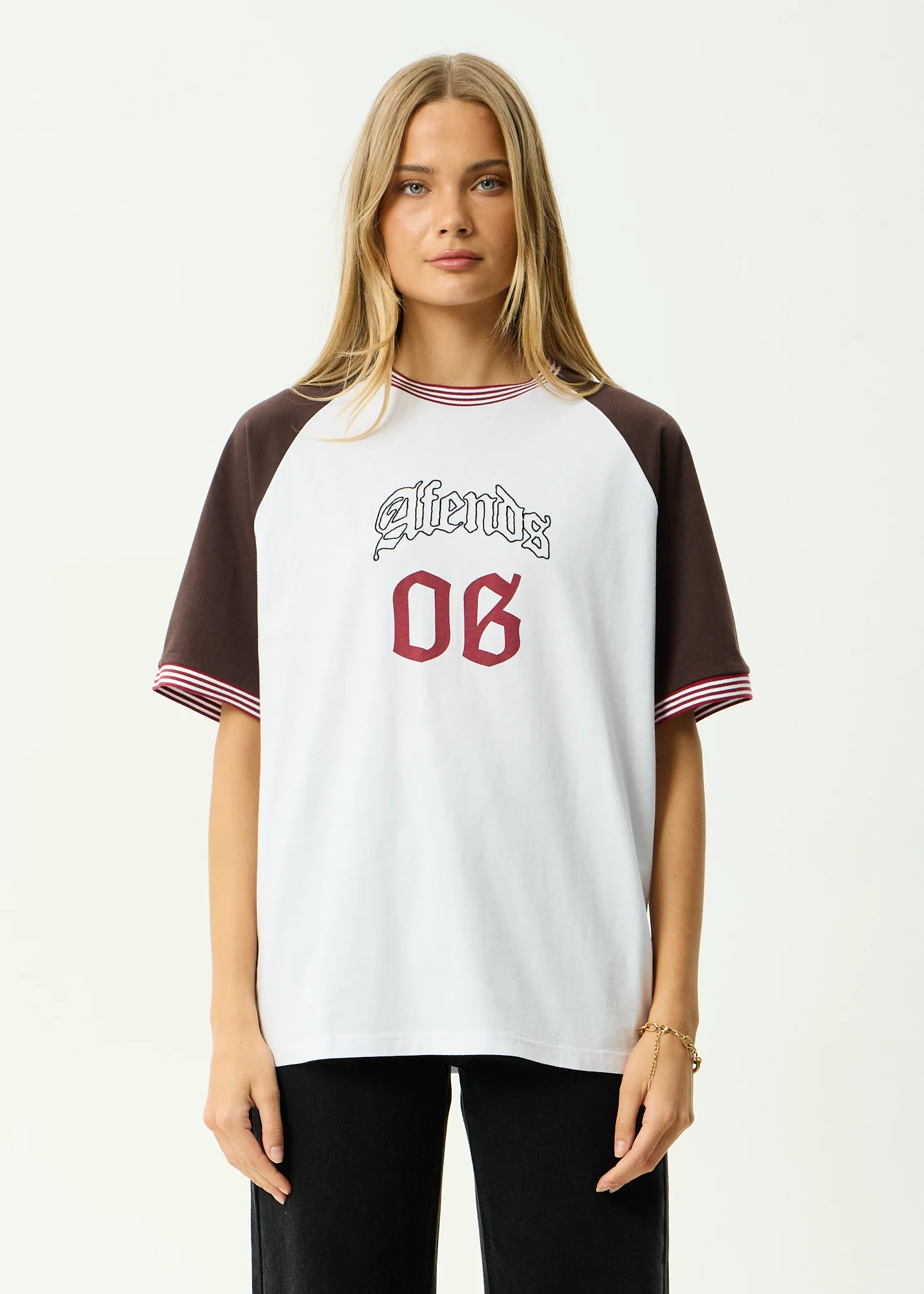 AFENDS Womens Dexter - Oversized Tee - Coffee / White