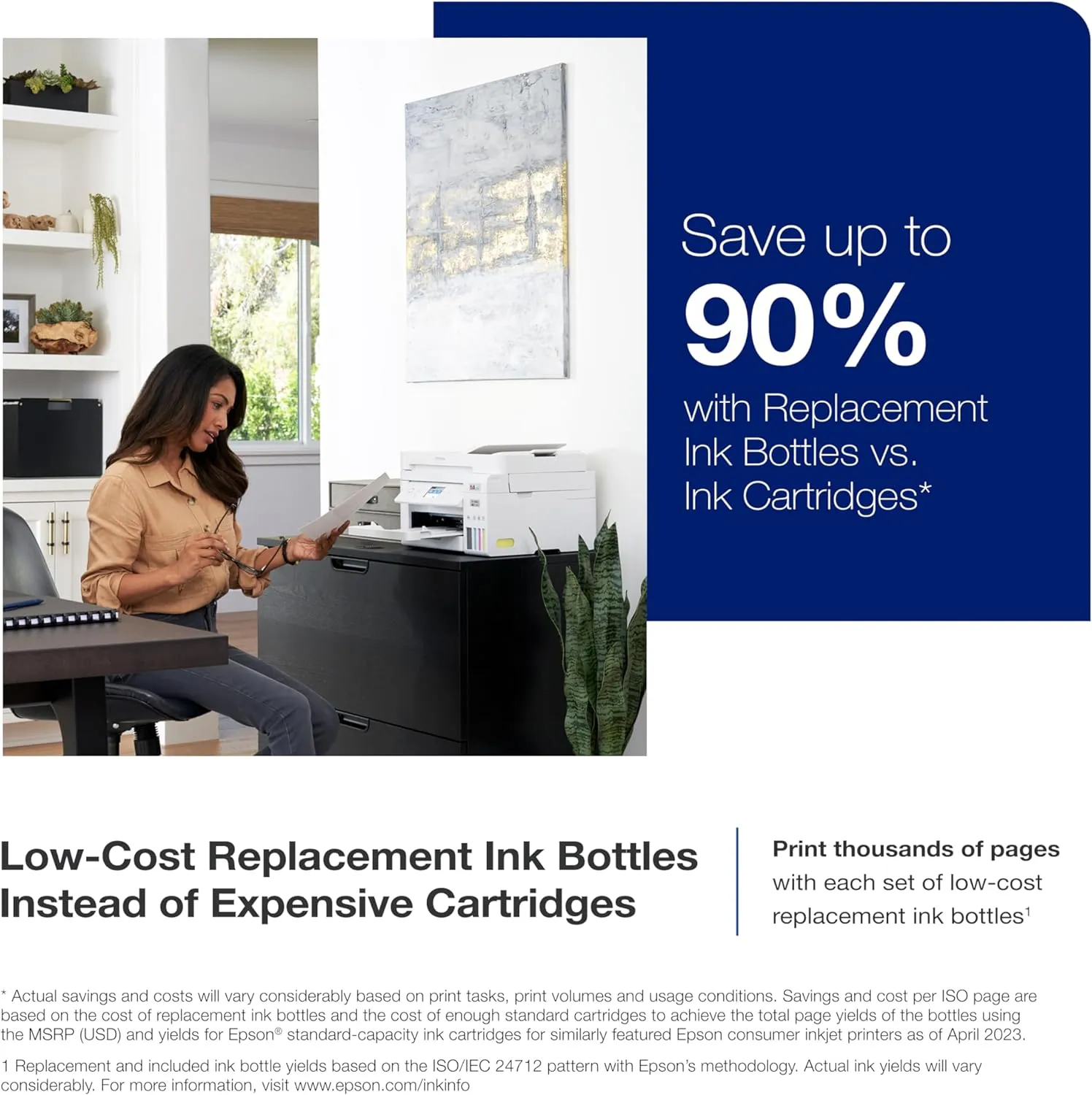 Epson EcoTank ET-4800 Wireless All-in-One Inkjet Printer, White Cartridge-Free, Scanner, Copier, Fax, ADF, Ethernet, Home Office