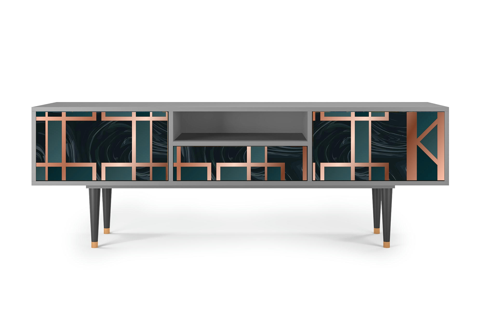 EMERALD METRO - Meuble TV  bleu-vert 1 tiroir et 2 portes L 170 cm