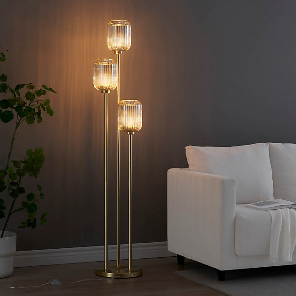 Grand lampadaire triple doré verres ambrés - Rosalia