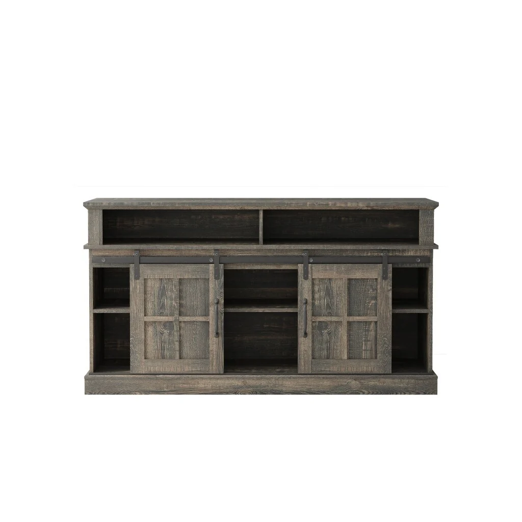 HomeRoots 58 Oak Wood Enclosed and Open Storage TV Stand - 58.27 in. x 31.89 in. x 15.75 in.