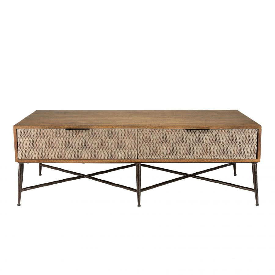 ALIX - Table basse rectangulaire en bois de manguier 2 tiroirs