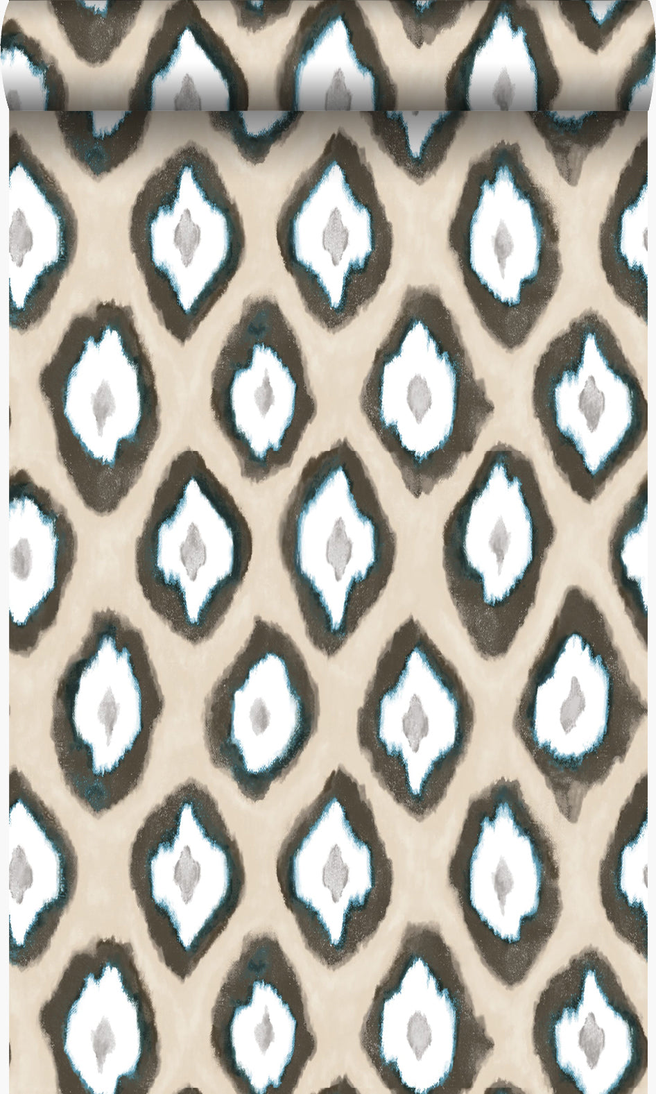 Origin Wallcoverings behang ikat motief beige en turquoise - 53 cm x 10.05 m - 346915