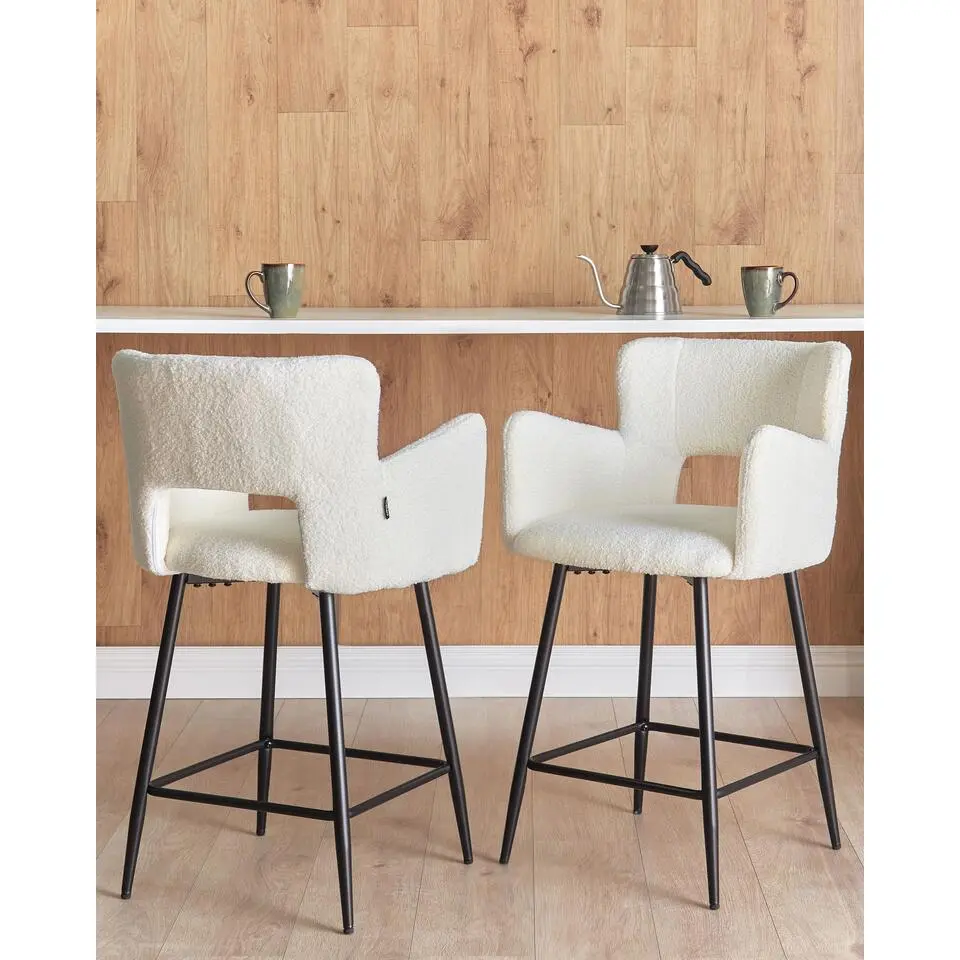 SANILAC - Barkruk set van 2 - Wit - Boucl&eacute;