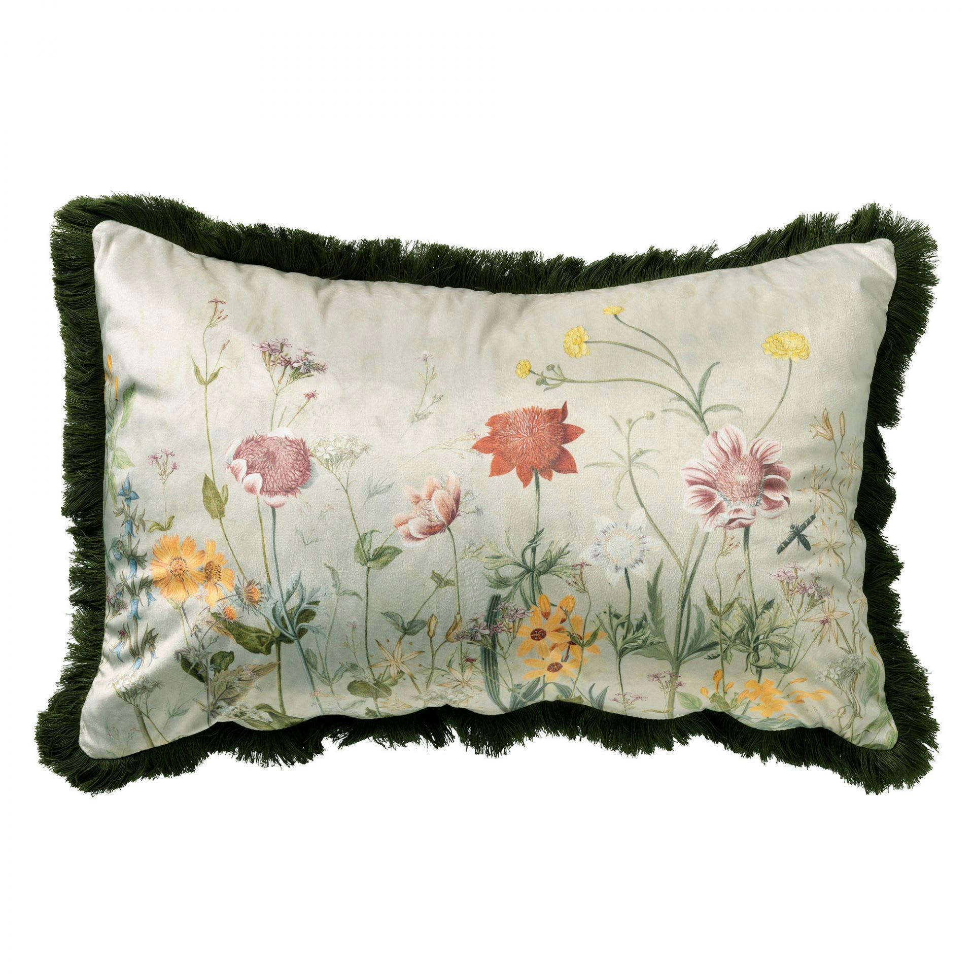 - Housse de coussin vert en velours-40x60 cm avec motif fleuri