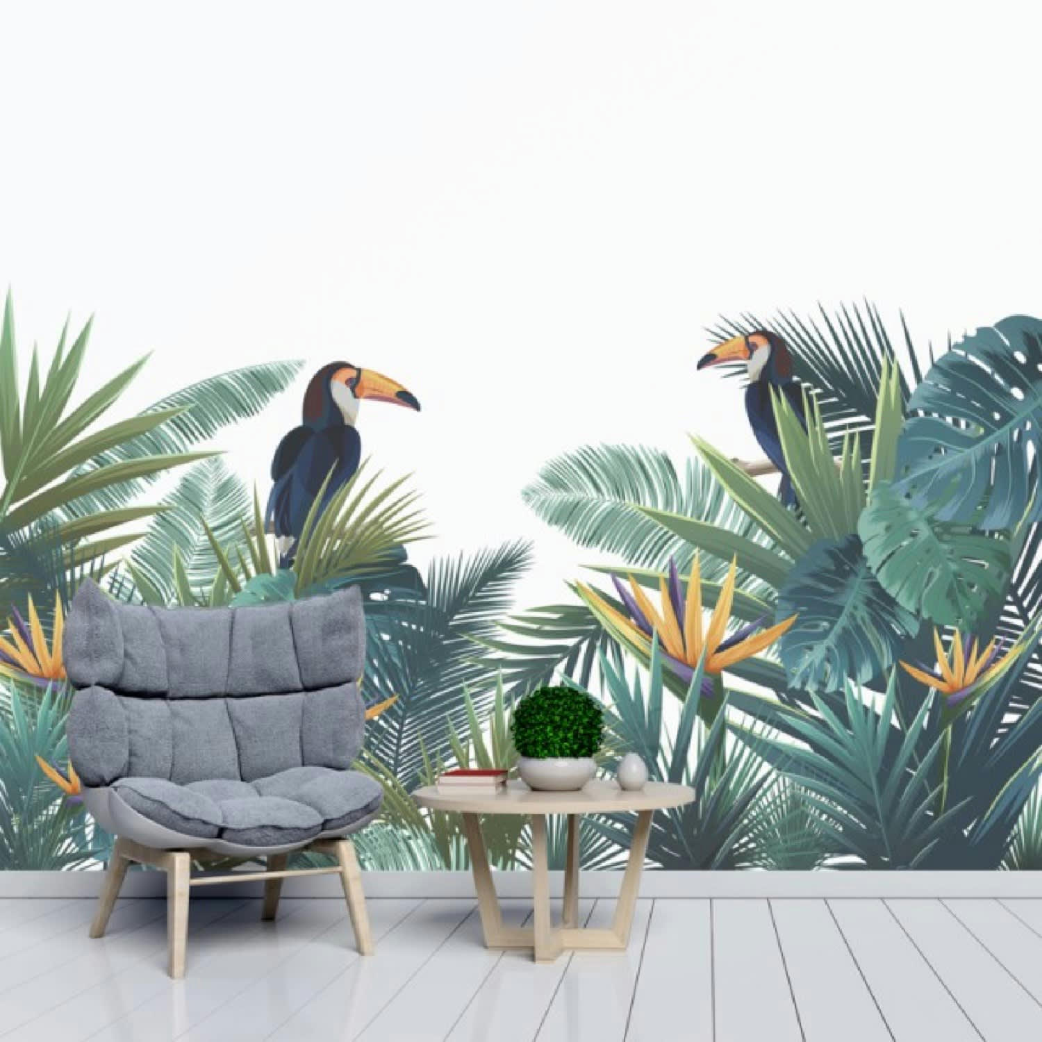 SECRET GARDEN - Papier Peint Panoramique L240xH270cm Multicolore Toucan