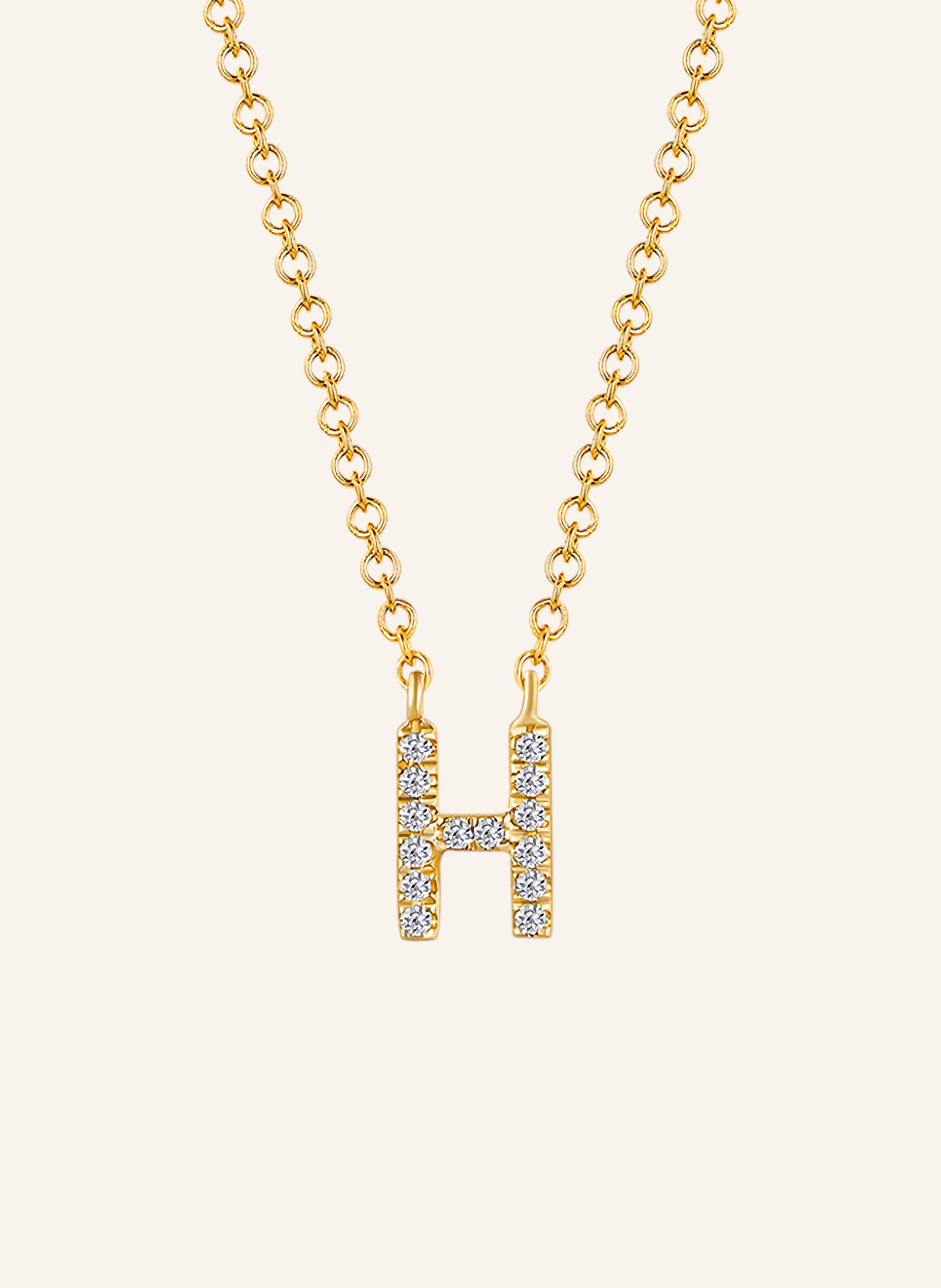 Leaf INITIALIEN Halskette „H“ aus 14 Karat Gelbgold mit Diamanten