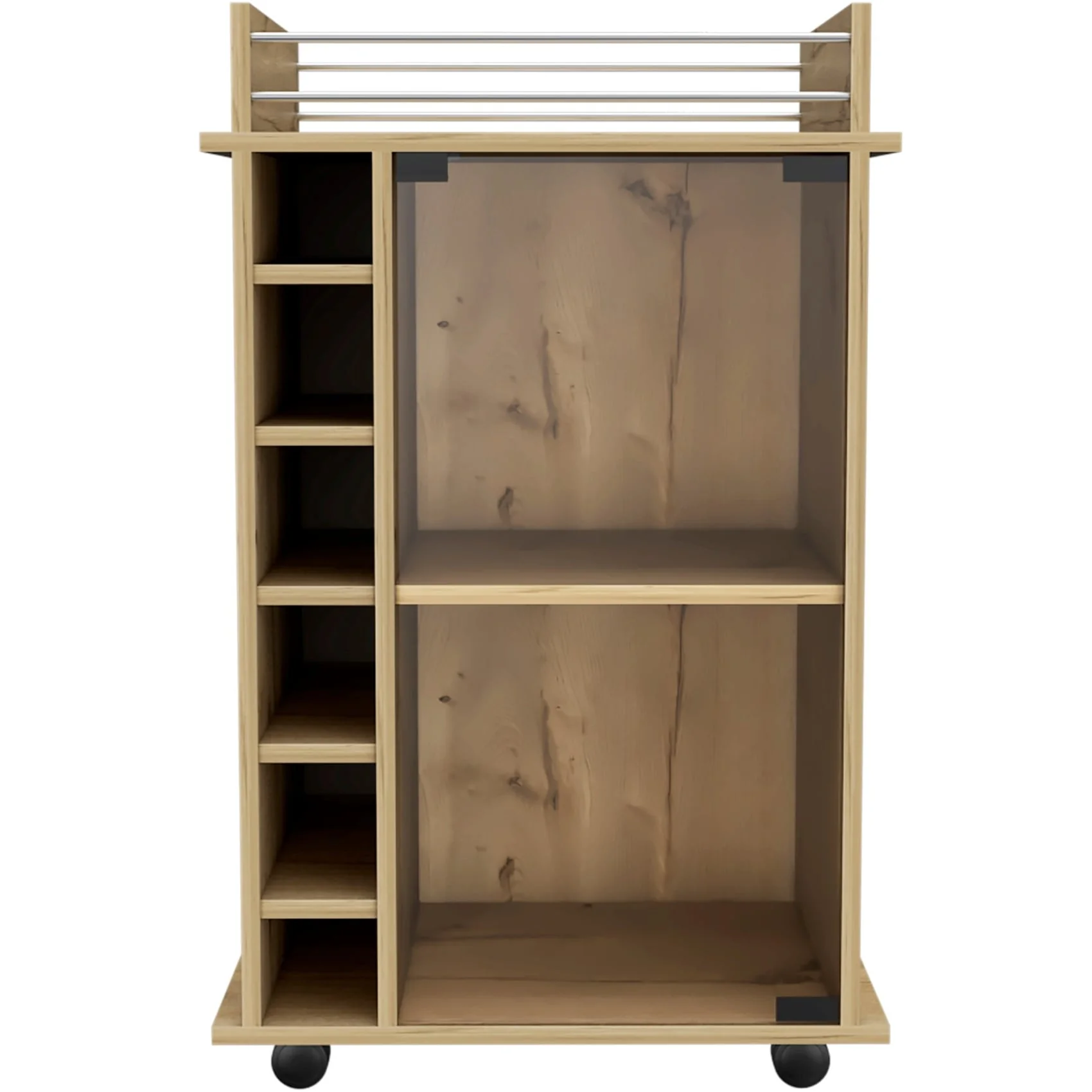 Rolling Bar Cart with Wine Rack and Storage Shelves for Home or Kitchen - 21.6 x 16.3” x 35”