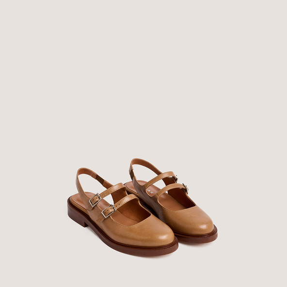 Ballerines à doubles brides et bouts arrières ouvertsen cuir vieilli beige | DREAMER