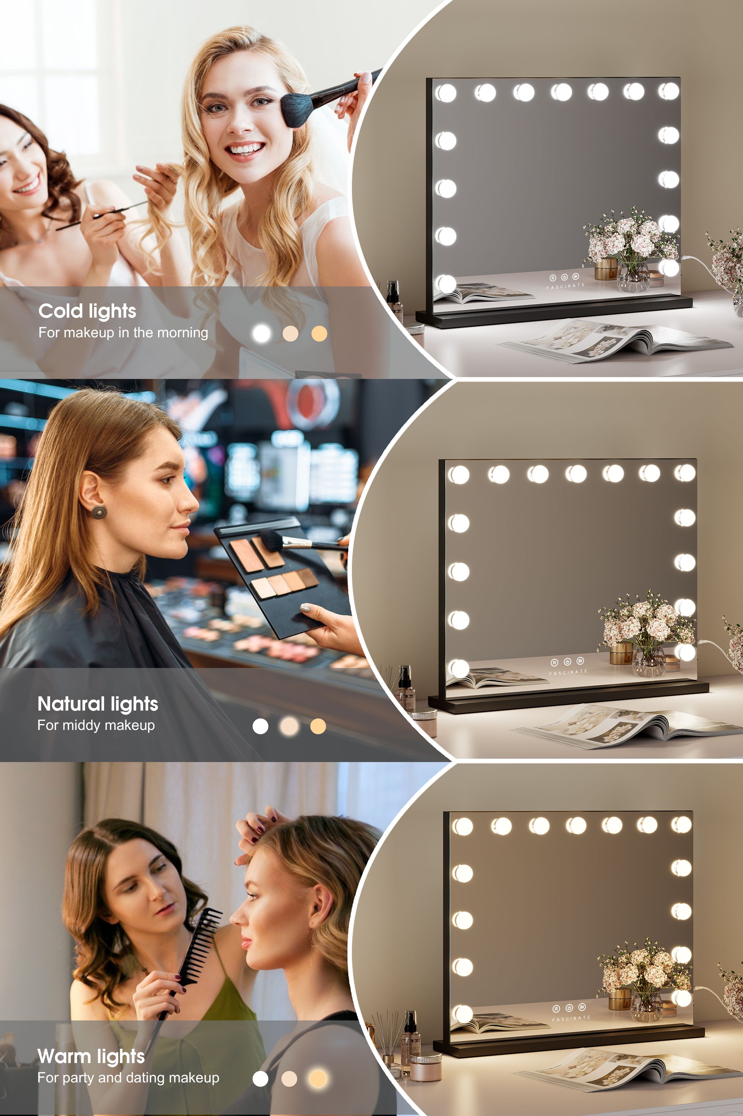 Fascinate 15 LED Hollywood Vanity Mirror – Industry Chic Black Frame, Dimmable 58x48cm