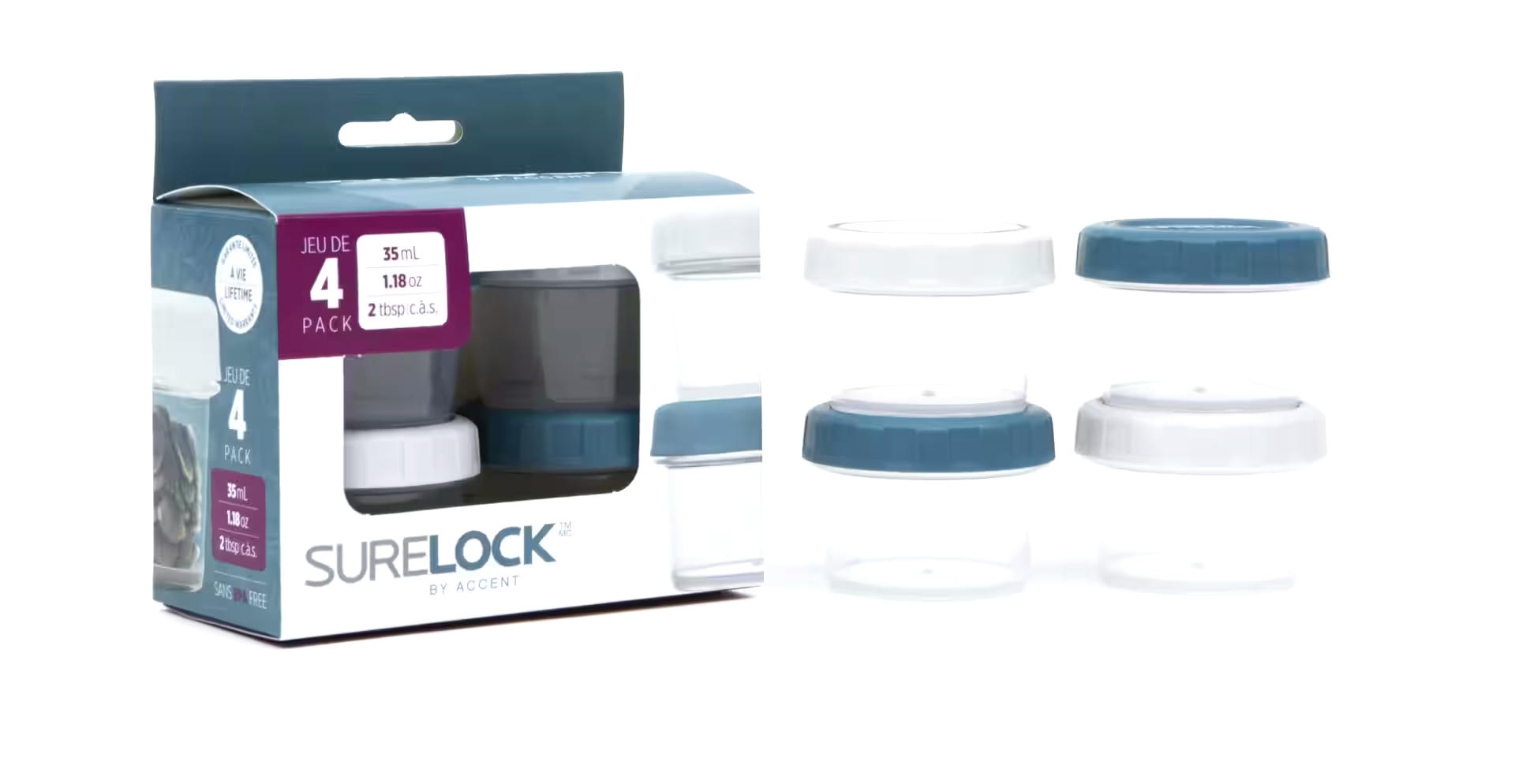 Surelock Plastic Food Storage Container Set with Airtight Seal, 35-mL, 8-pc