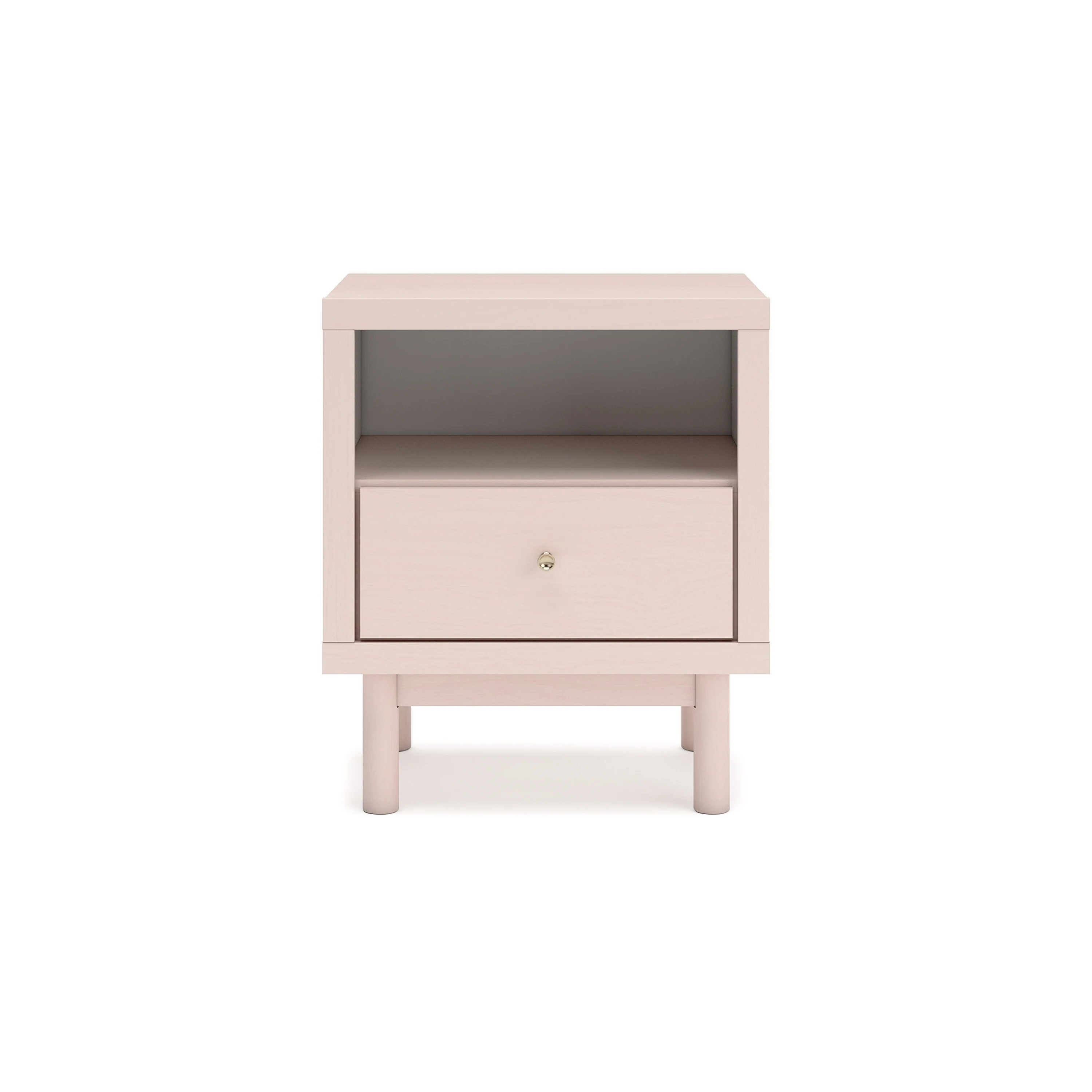 Viso Nightstand, 25 Inch, 1 Drawer, Champagne, Retro Blush Pink Finish