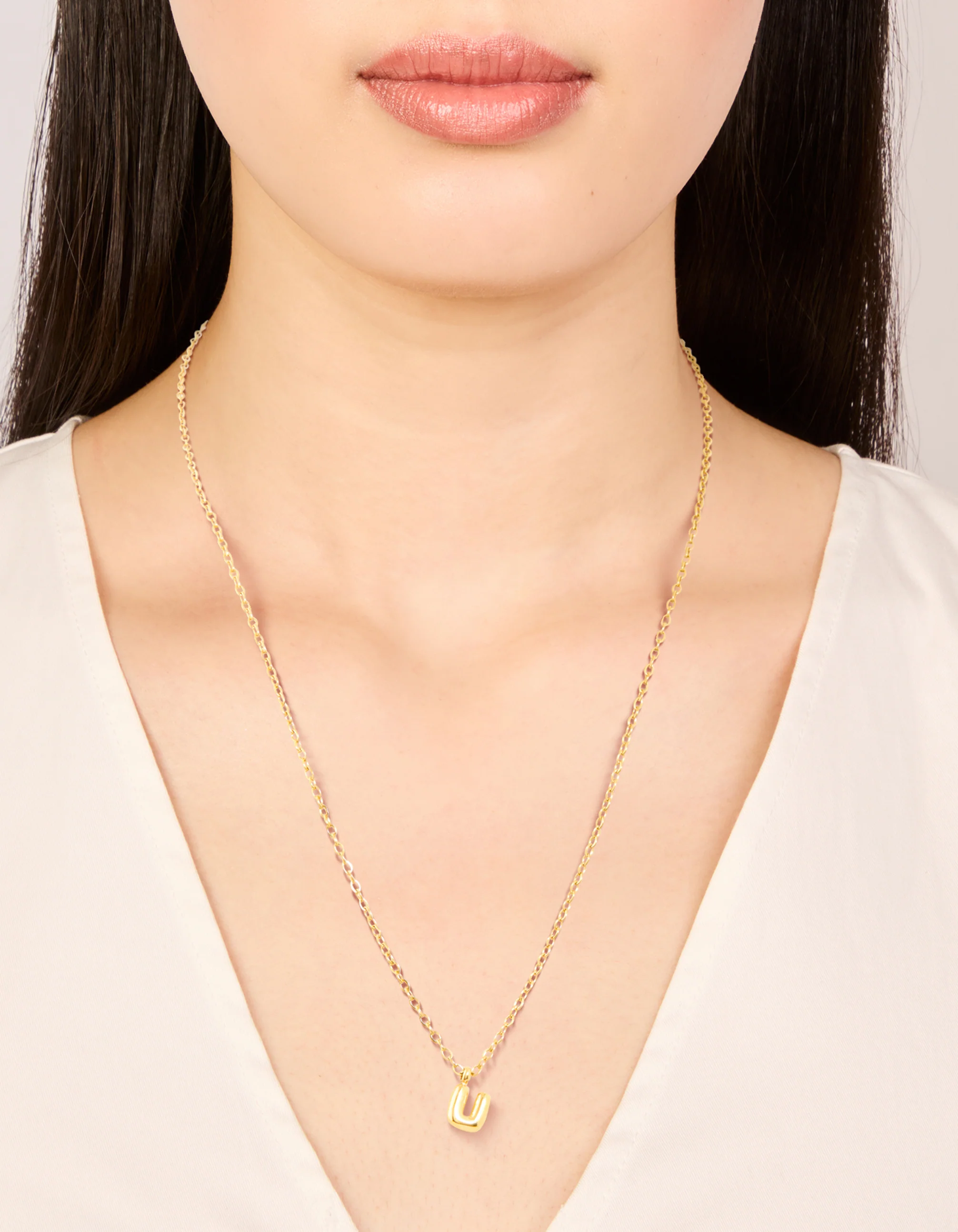 Waterproof Gold Plated Stainless Steel Mini Bubble Letter U Necklace